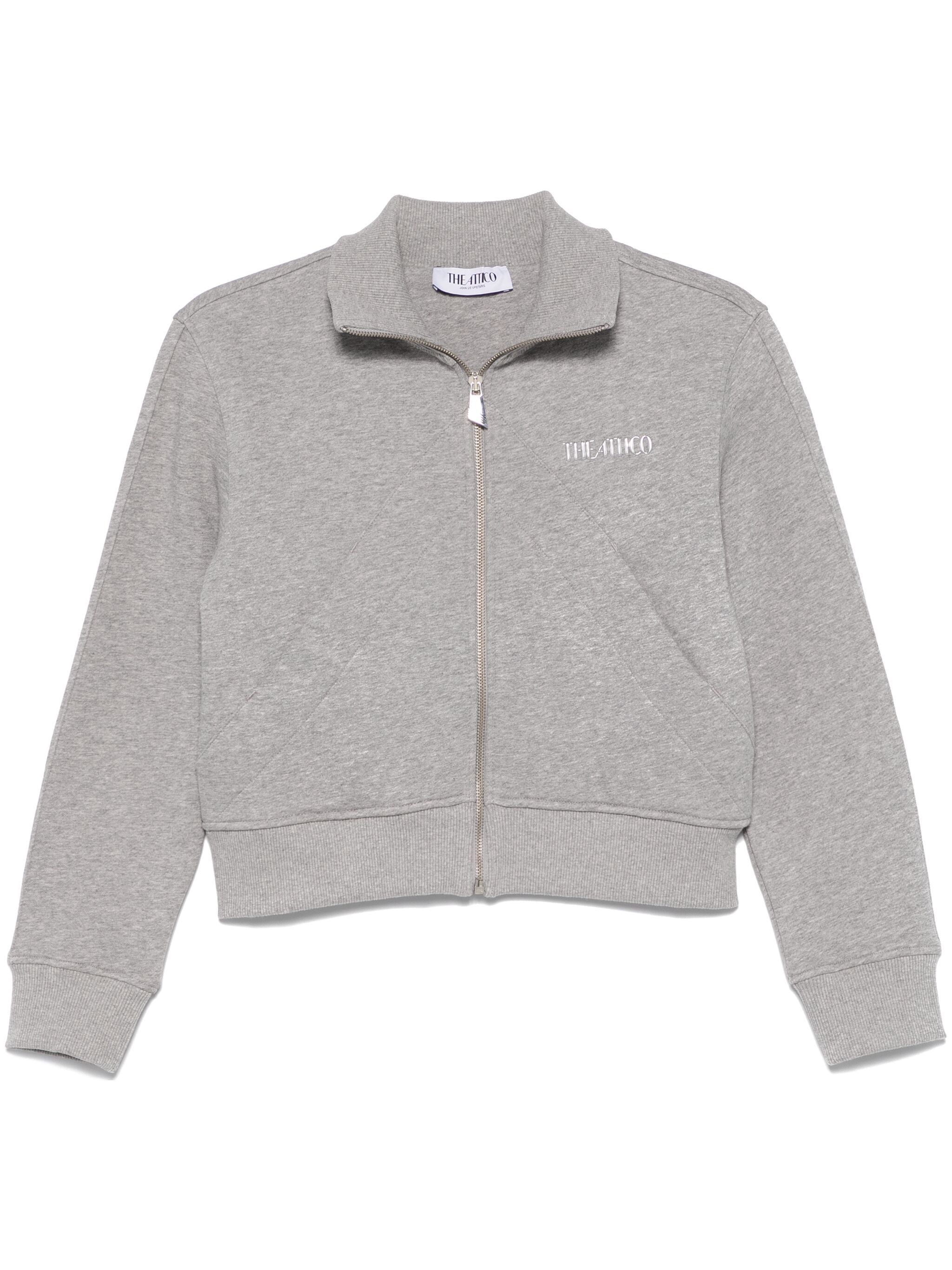 Attico Cropped High Collar Knit Jacket In Gray