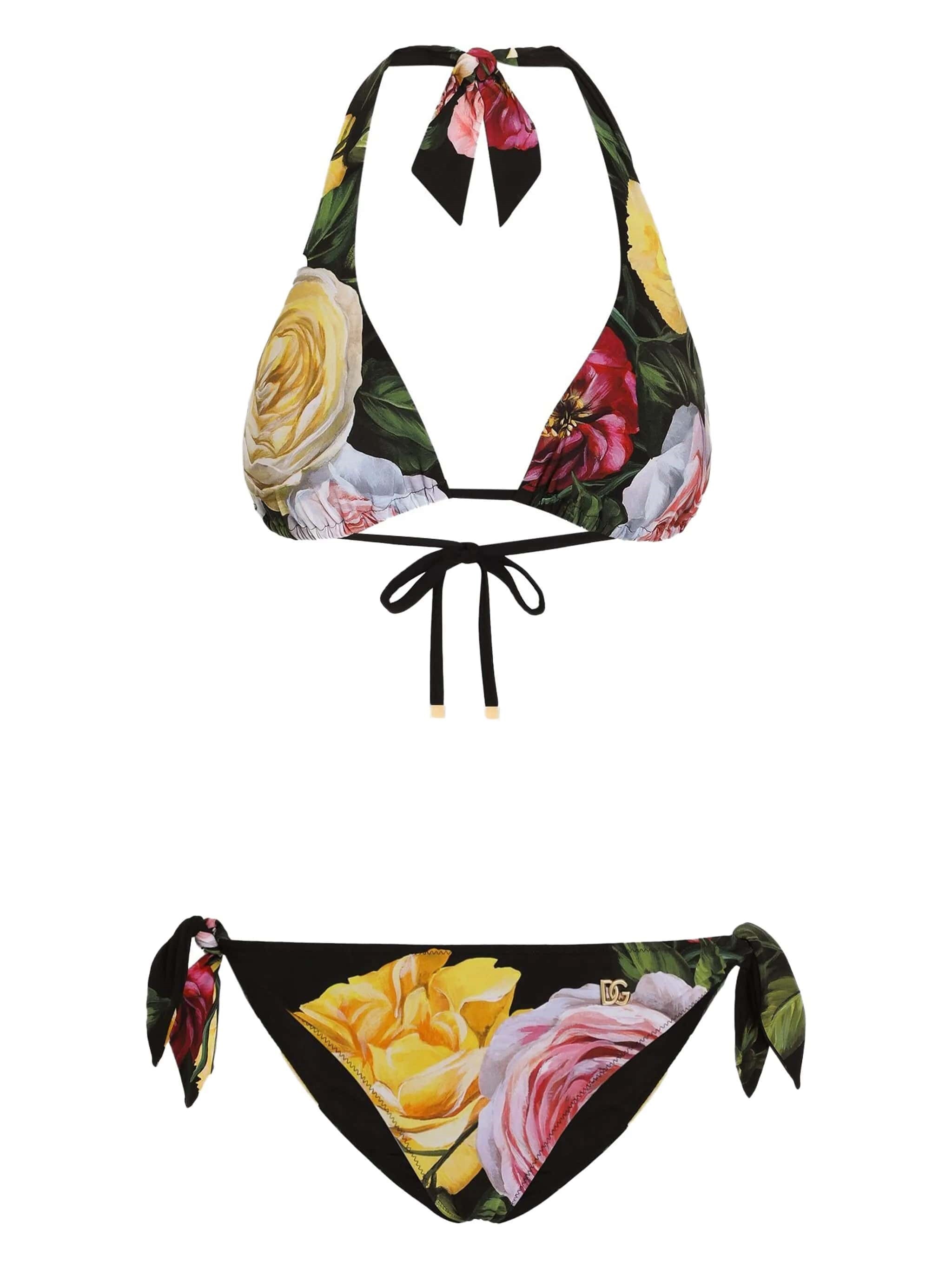 Dolce & Gabbana Rose And Peony-print Padded Triangle Bikini Clothing In Multi