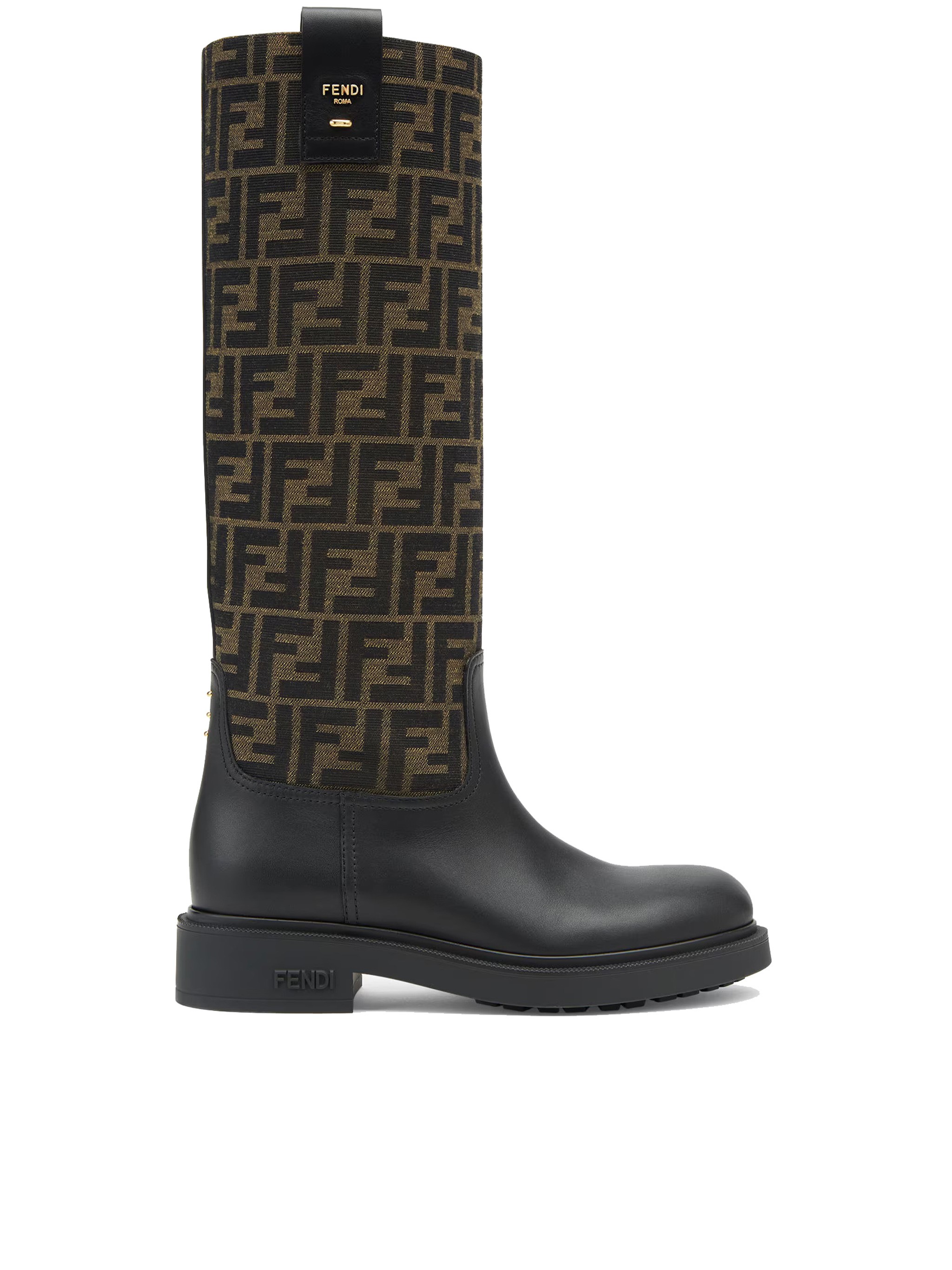 Fendi Tall Boots With Signature Monogram Pattern And Branded Detailing In Black