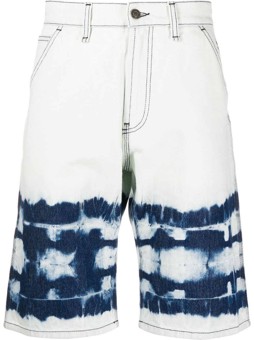 Msgm Cargo Bermudas In White Tie Dye In Blue