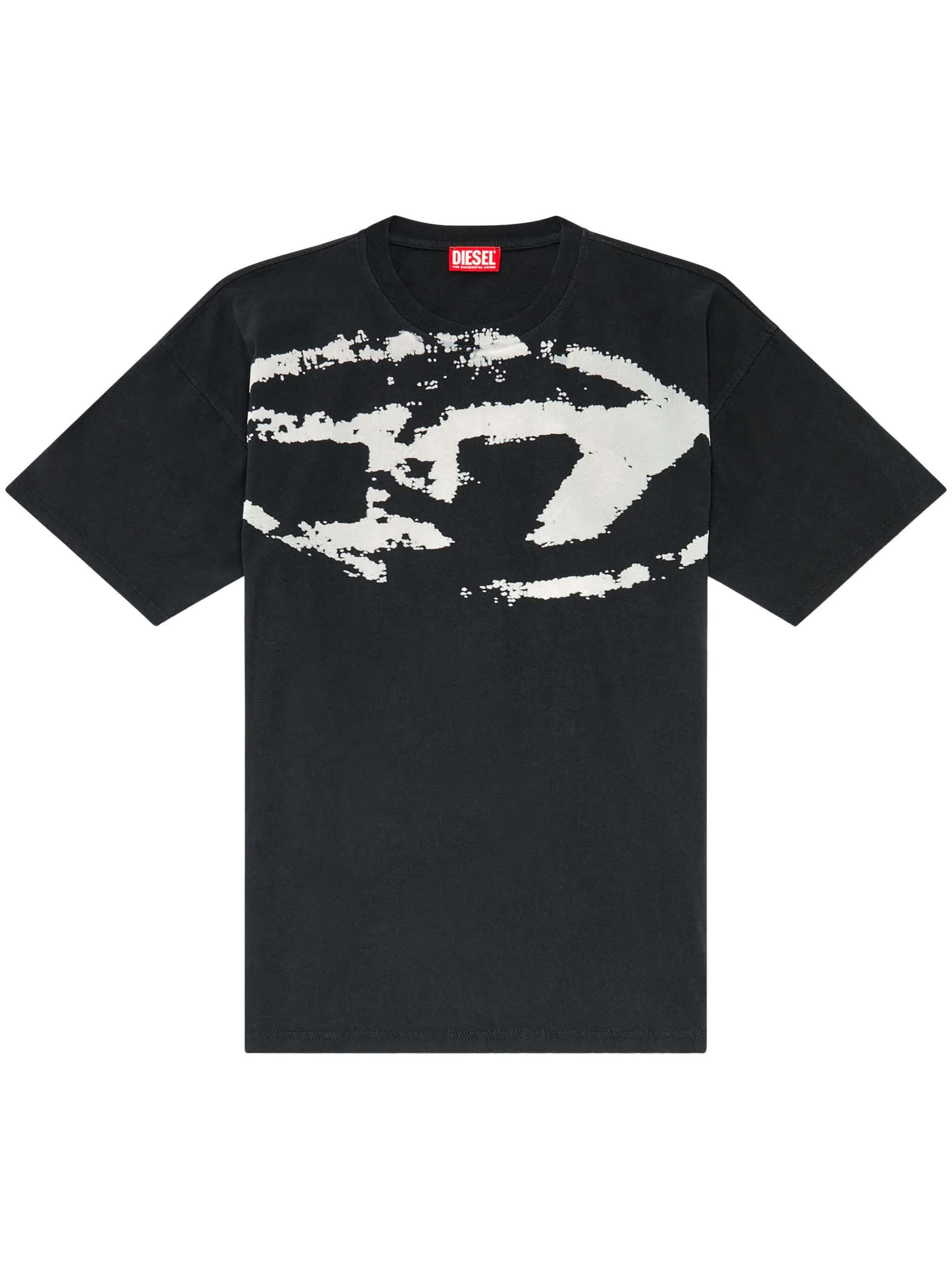 Diesel T-boxt-n14 T-shirt With Flocked Logo In Black