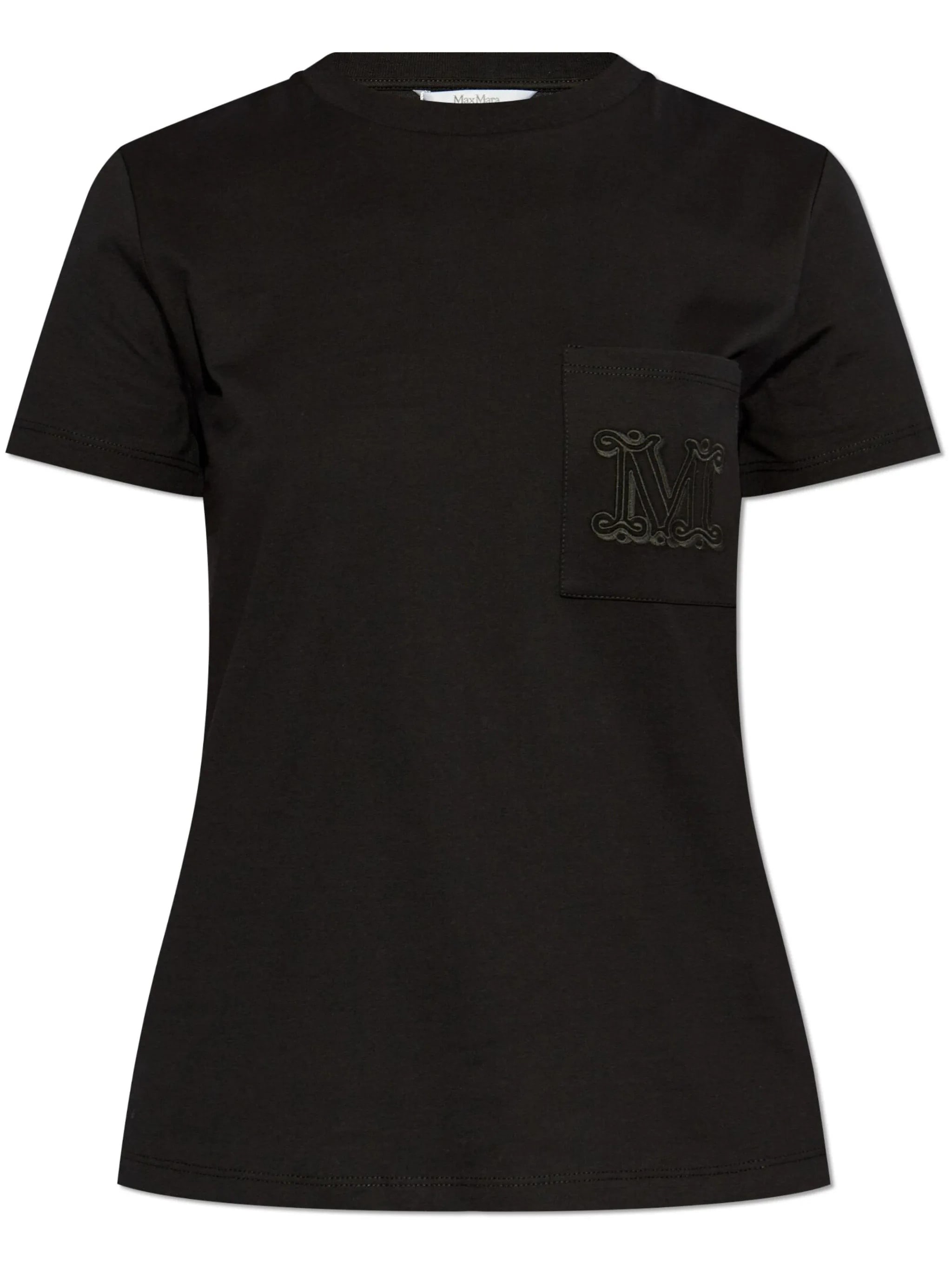 Max Mara Crew Neck Short Sleeve Top With Pocket In Black