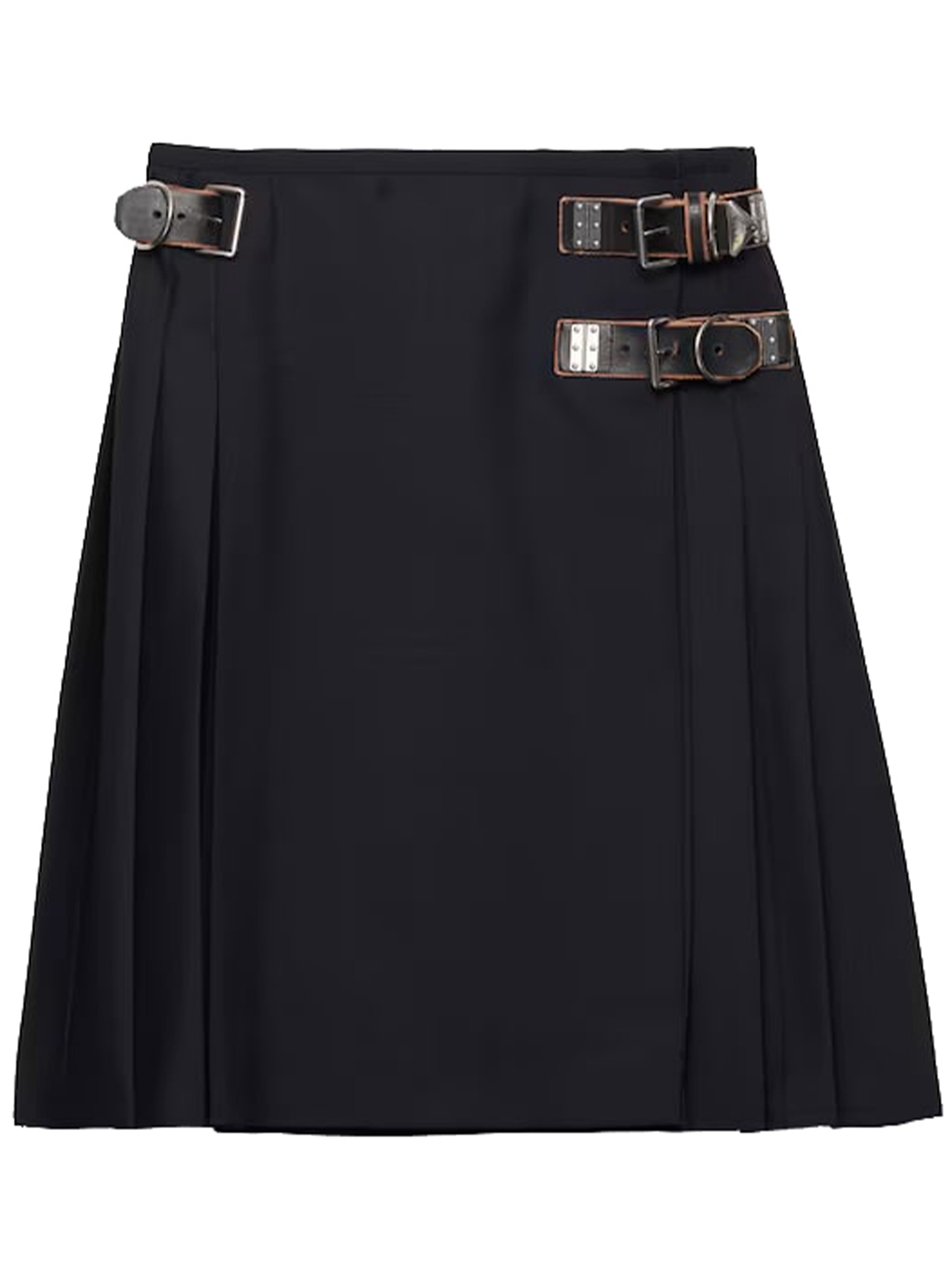 Prada Womens Blue Pleated Buckle-detail Mohair Wool-blend Midi Skirt In Black