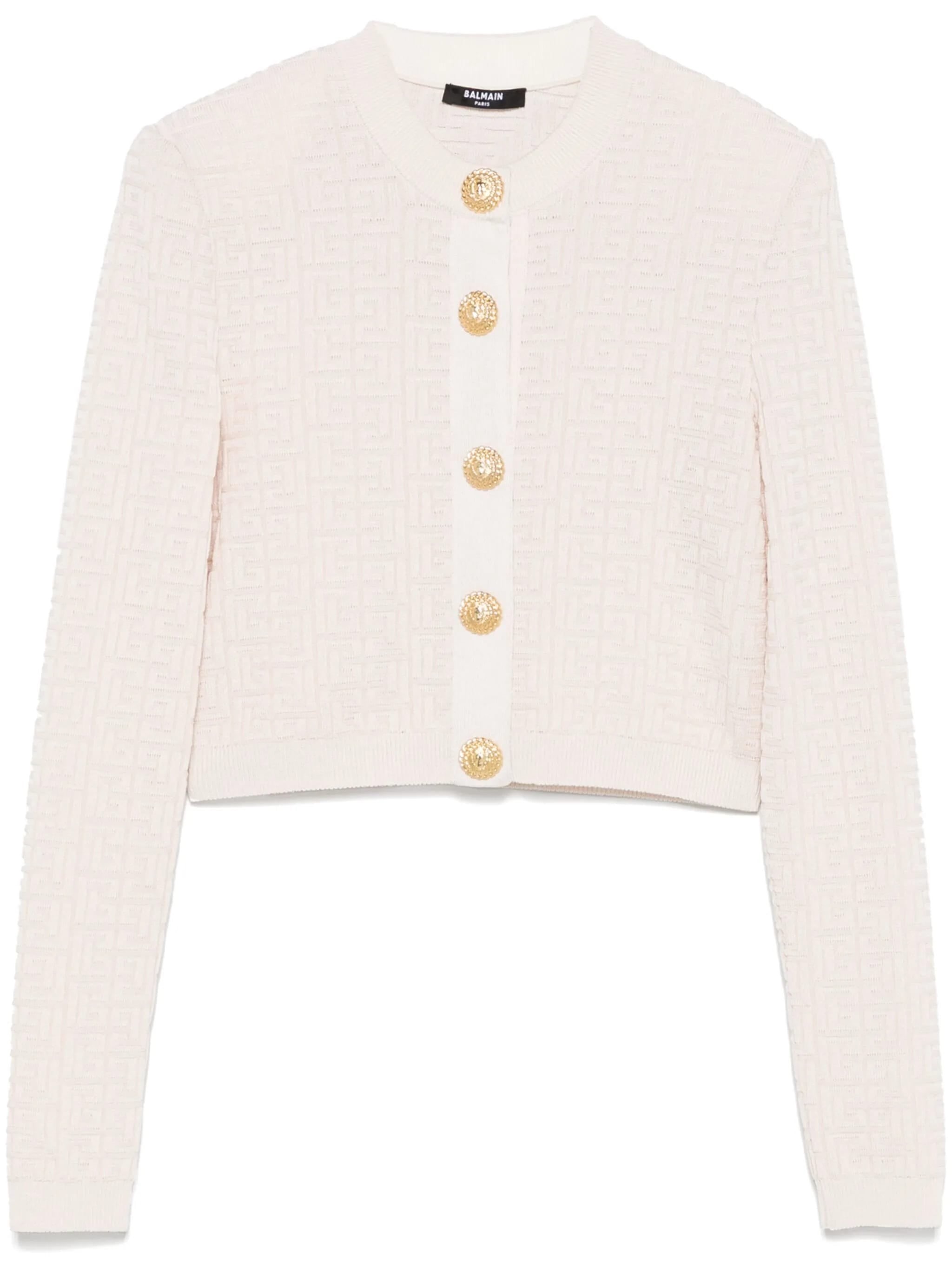 Balmain Lion Chain Knit Cardigan In White