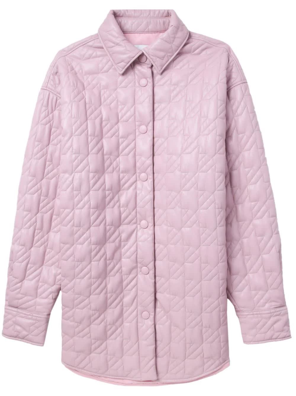 Msgm Quilted Collared Neck Long Sleeves Jacket In Pink