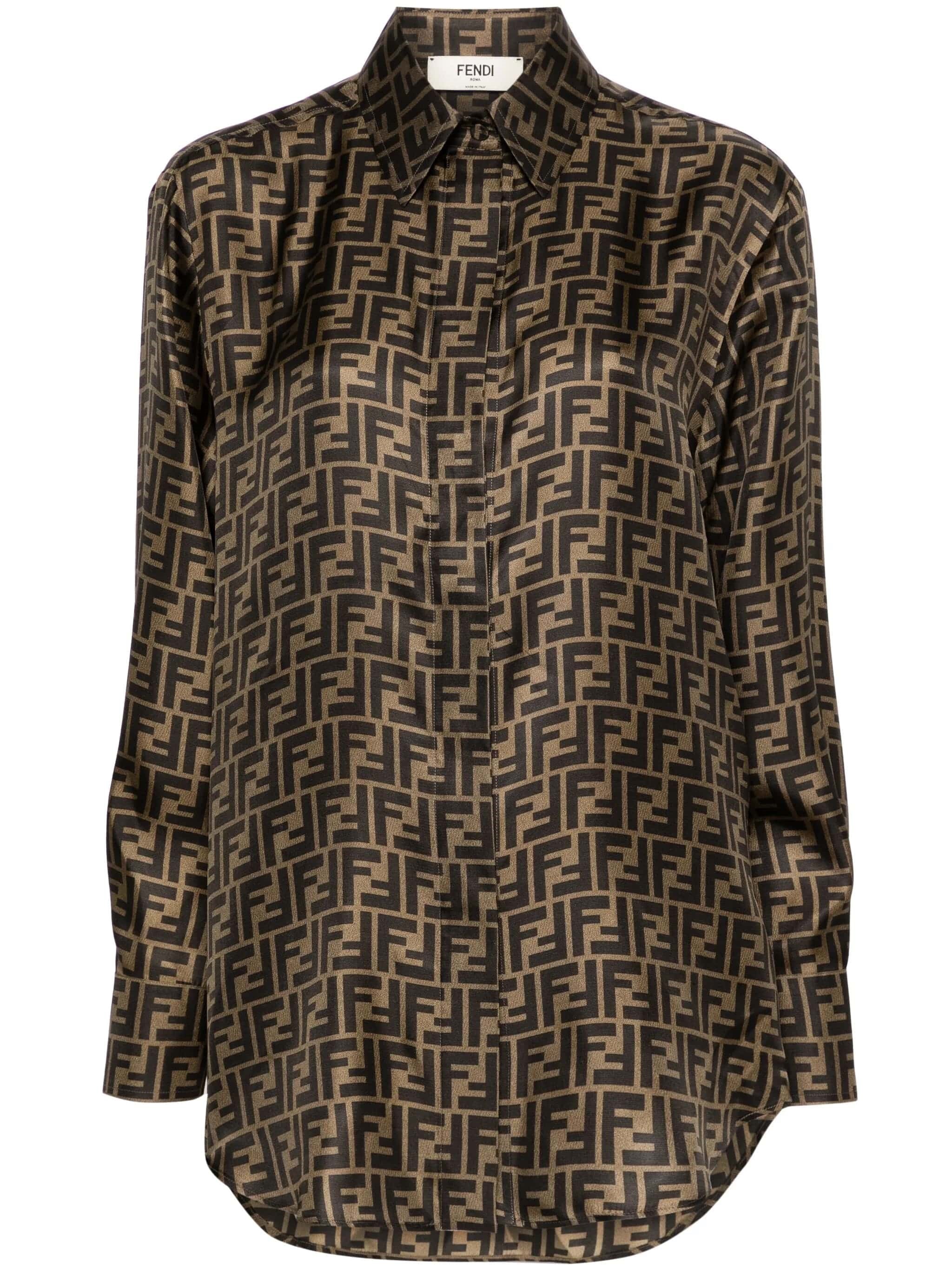 Fendi Brown Ff Silk Shirt In Multi