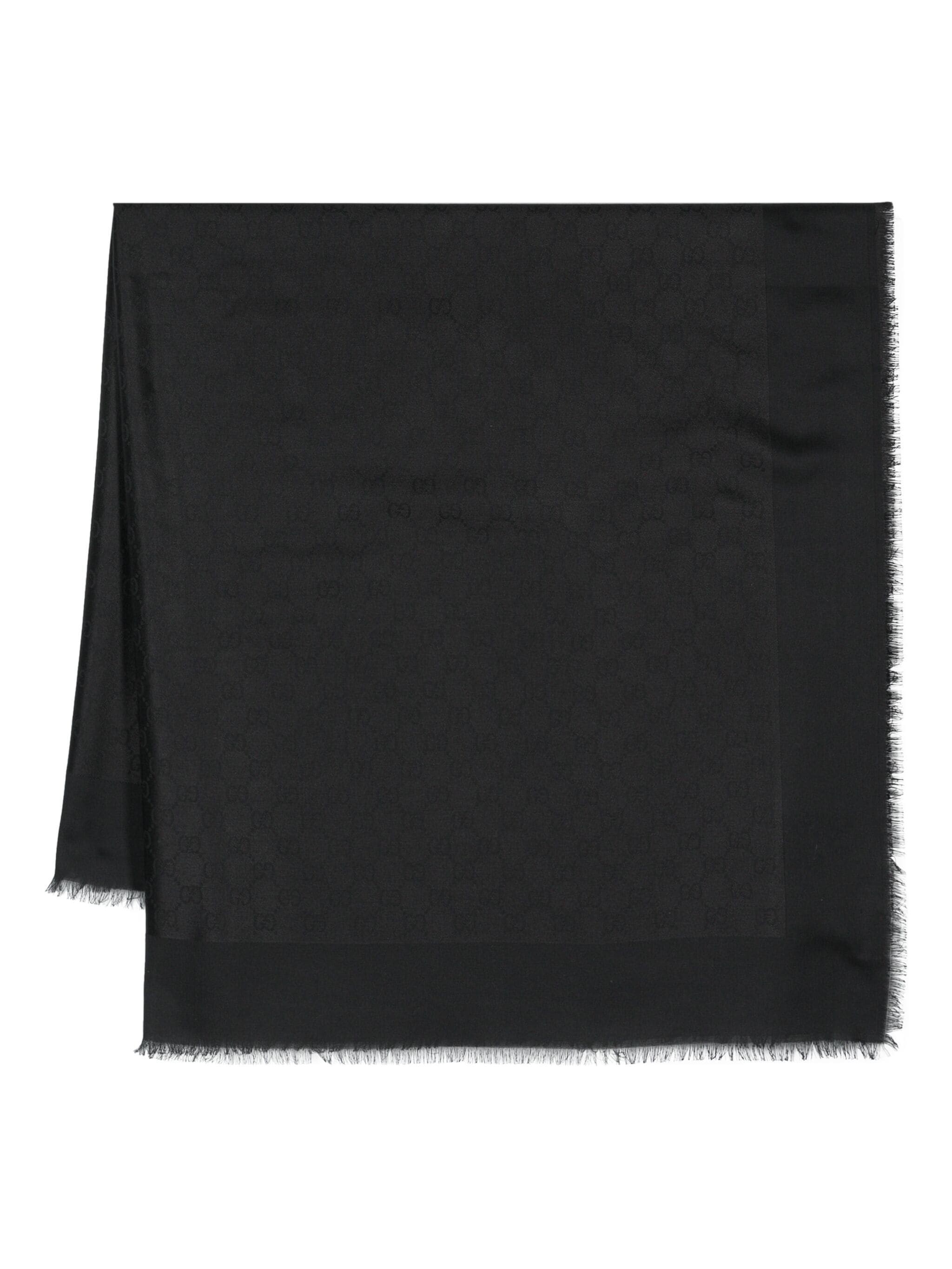 Gucci Sirens Silk Cotton Jacquard Shawl Fringe In Black