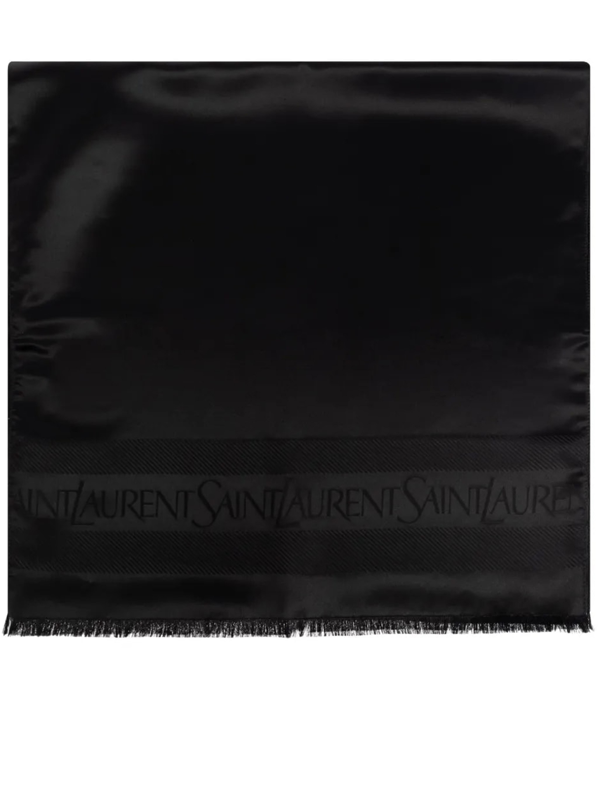 Saint Laurent Luxurious Silk Jacquard Scarf With Fringed Edges In Black