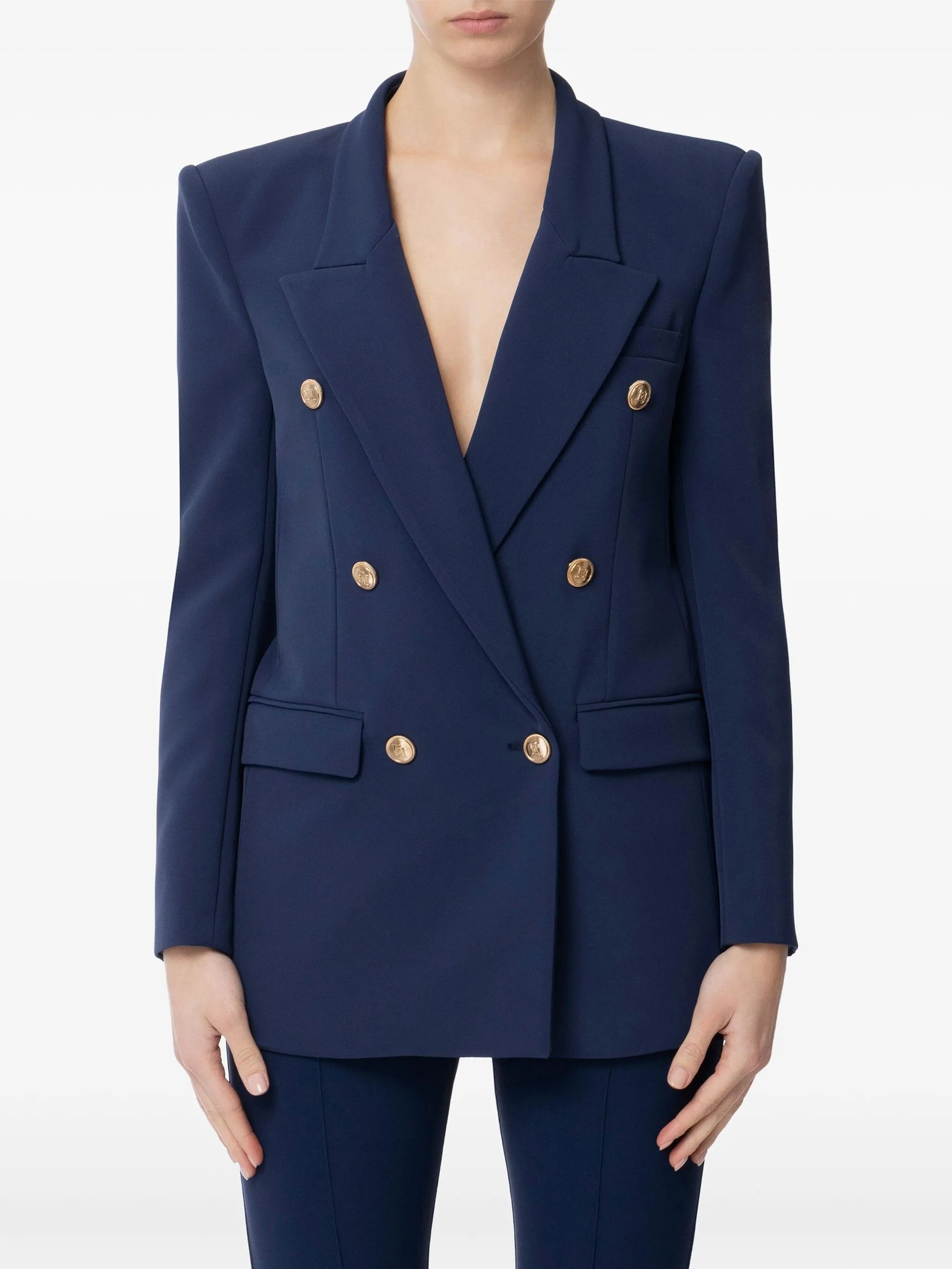 Elisabetta Franchi Stretch Crepe Double Breasted Suit Jacket In Blue