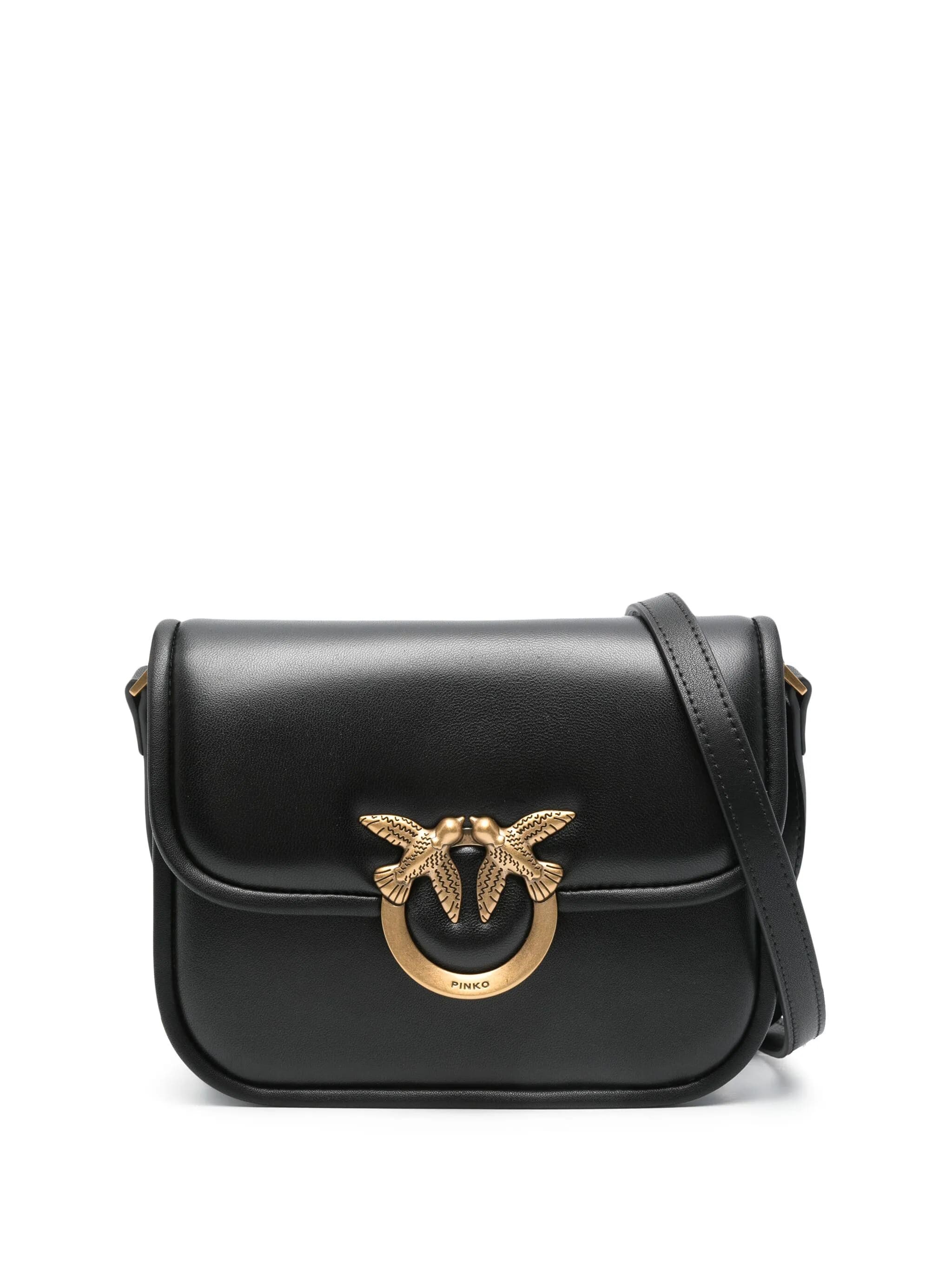 Pinko Love Box Black Crossbody Bag With Love Birds Plaque On The Front In Leather Woman