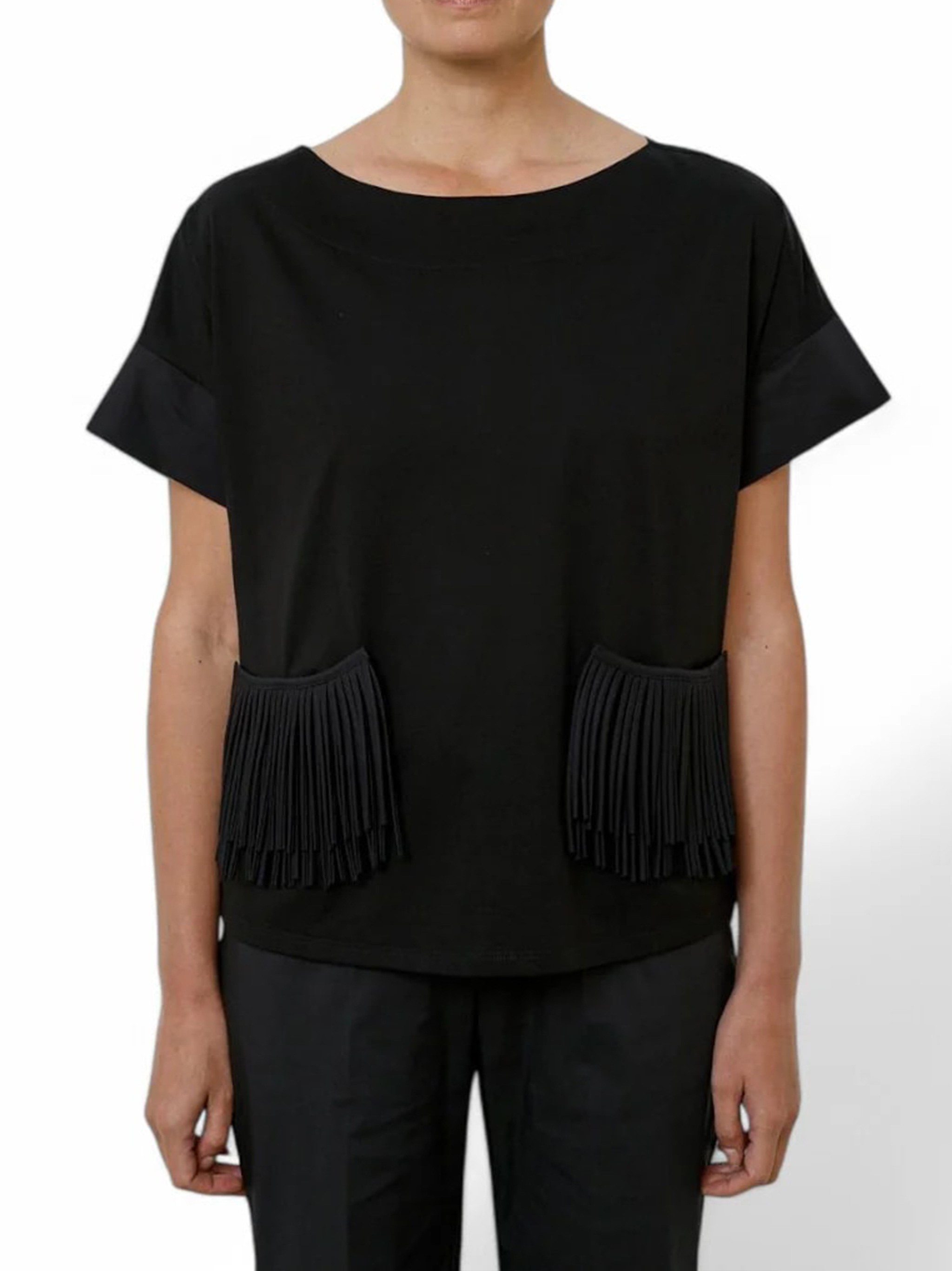 Meimeij Layered Blouse With Side Buckles In Navy In Black