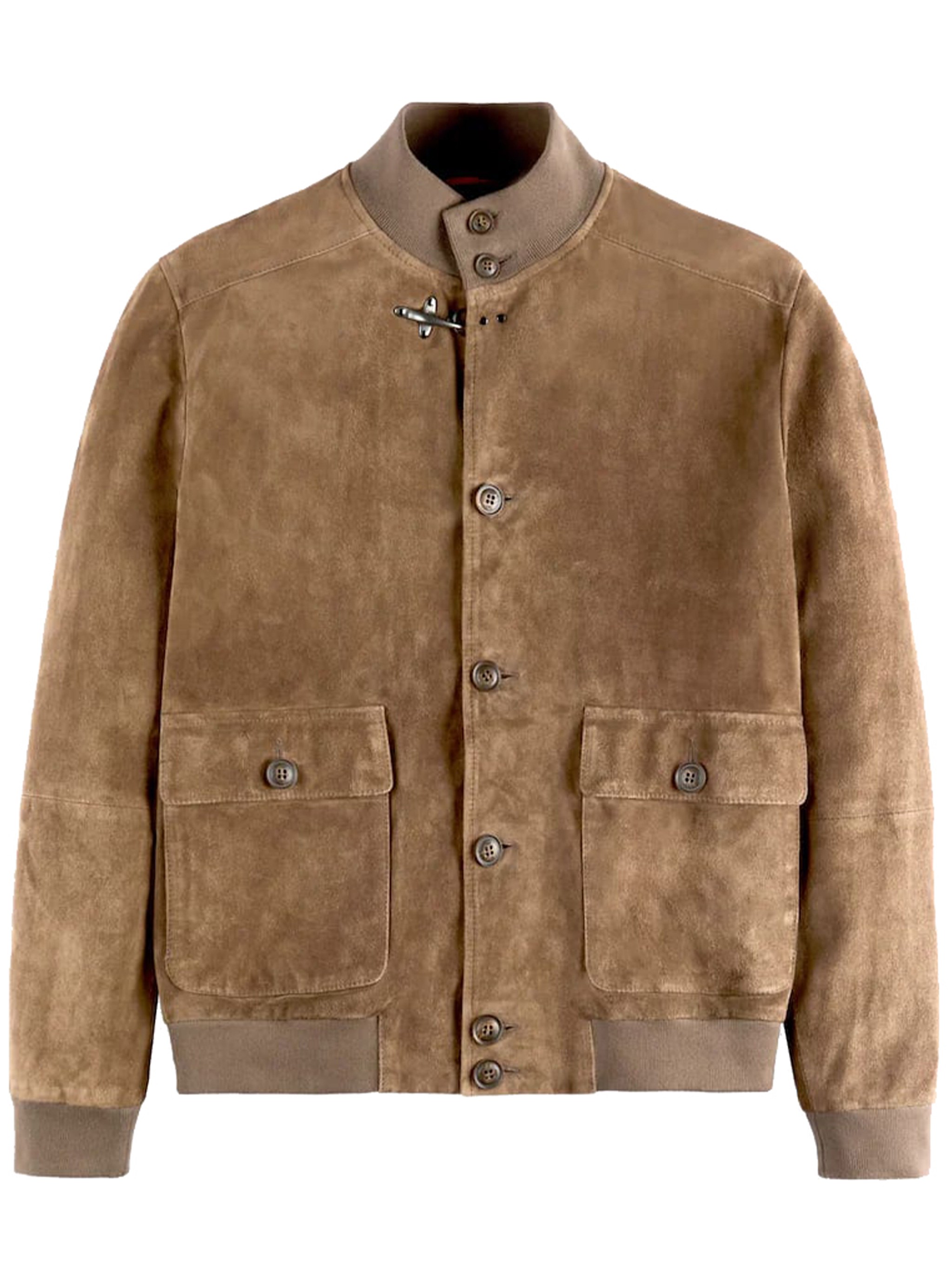 Fay Leather Buttoned Bomber In Brown