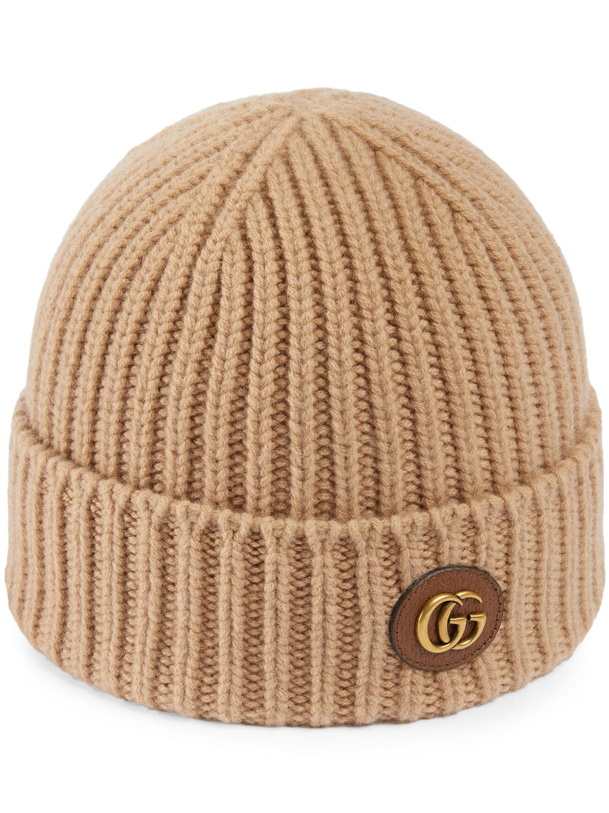 Gucci Cashmere Wool Beanie With Double G In Brown