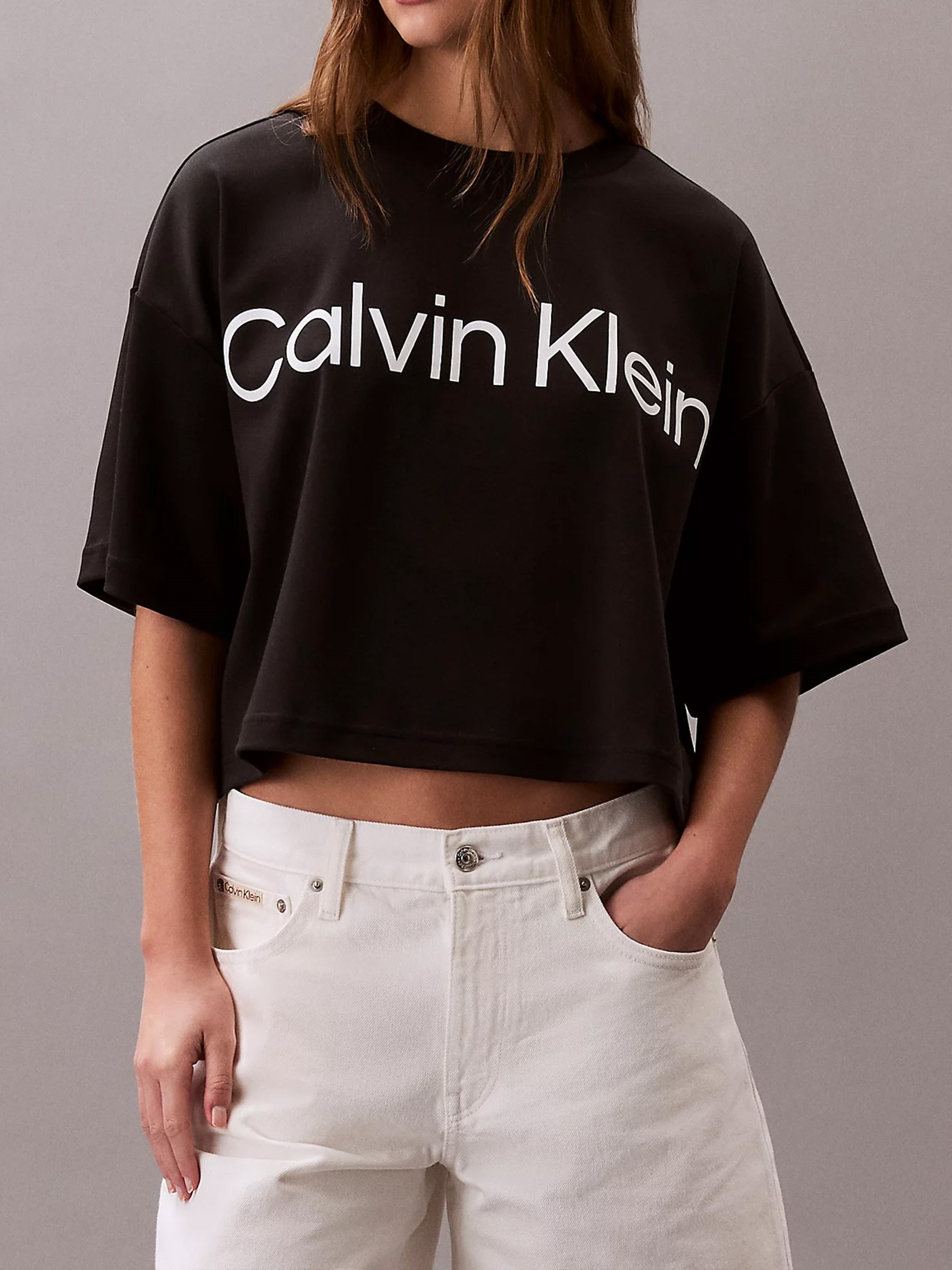 Calvin Klein Square Short T-shirt With Logo Graphic In Black