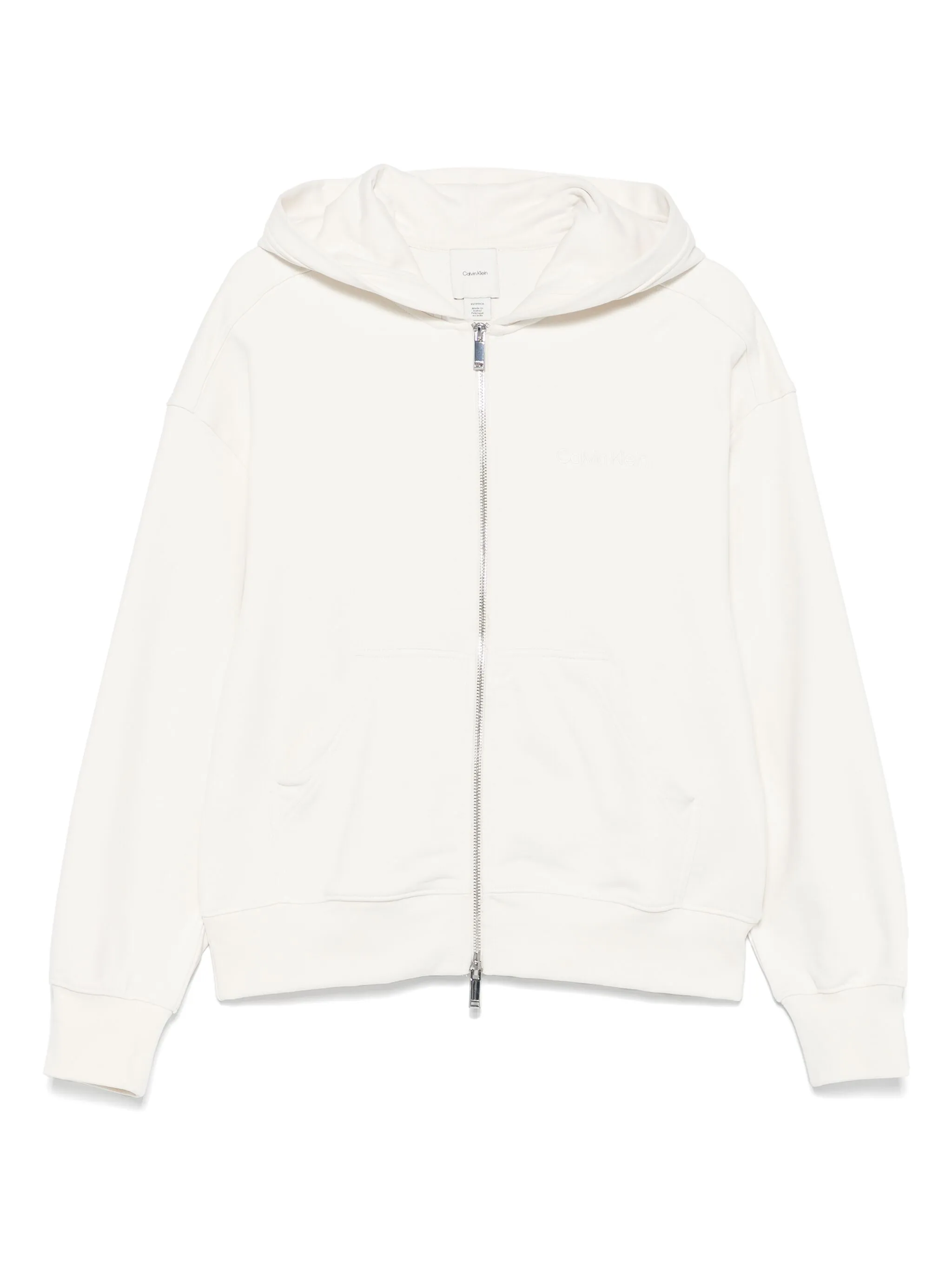 Calvin Klein Ribbed Finish Hooded Zip-up Sweater In White