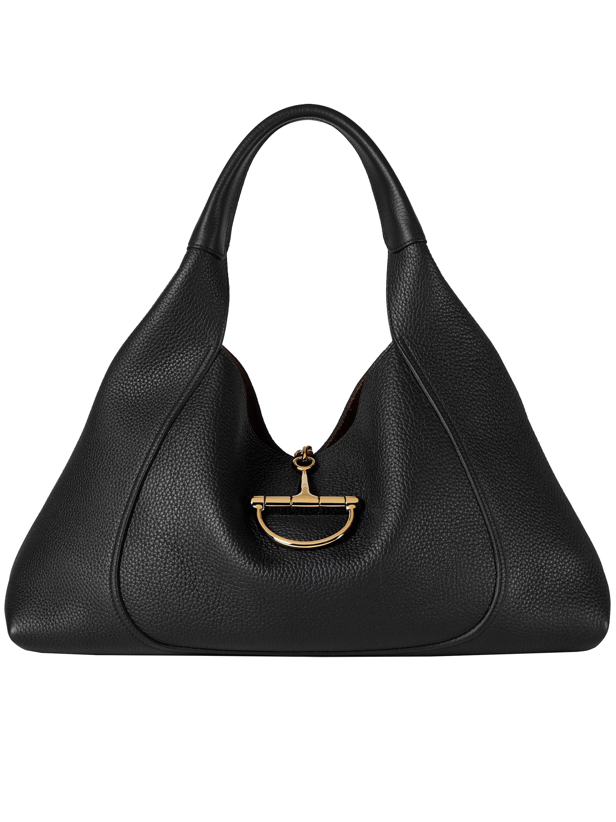 Gucci Large Softbit Grained Leather Shoulder Bag In Black
