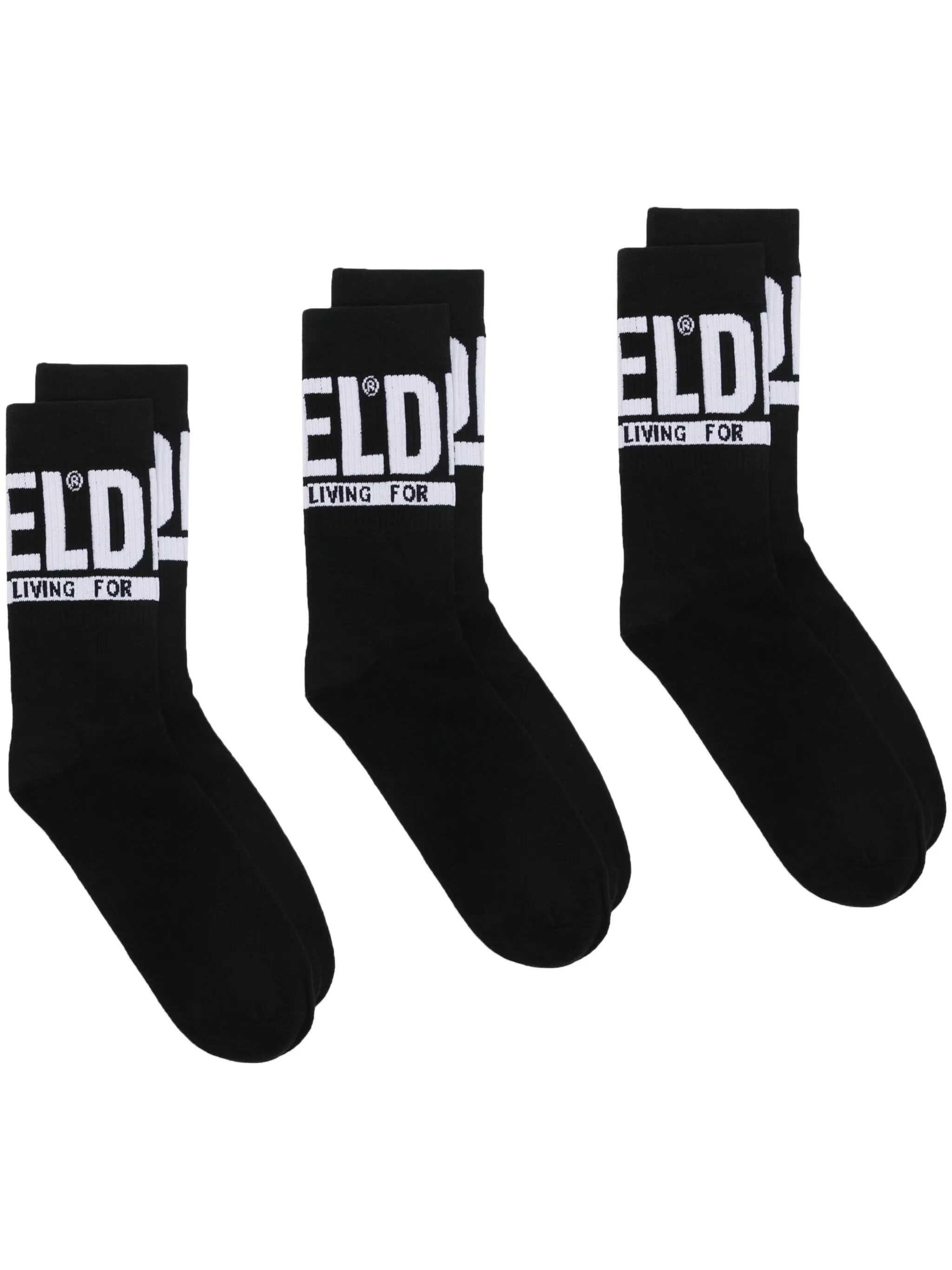 Diesel Three Pack Ribbed Cotton Socks In Black