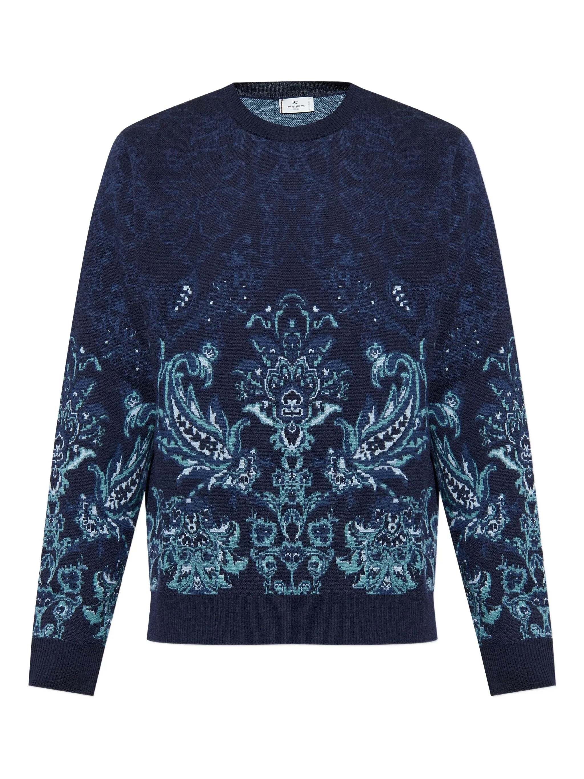Etro Floral Jacquard Wool Sweater In Blue