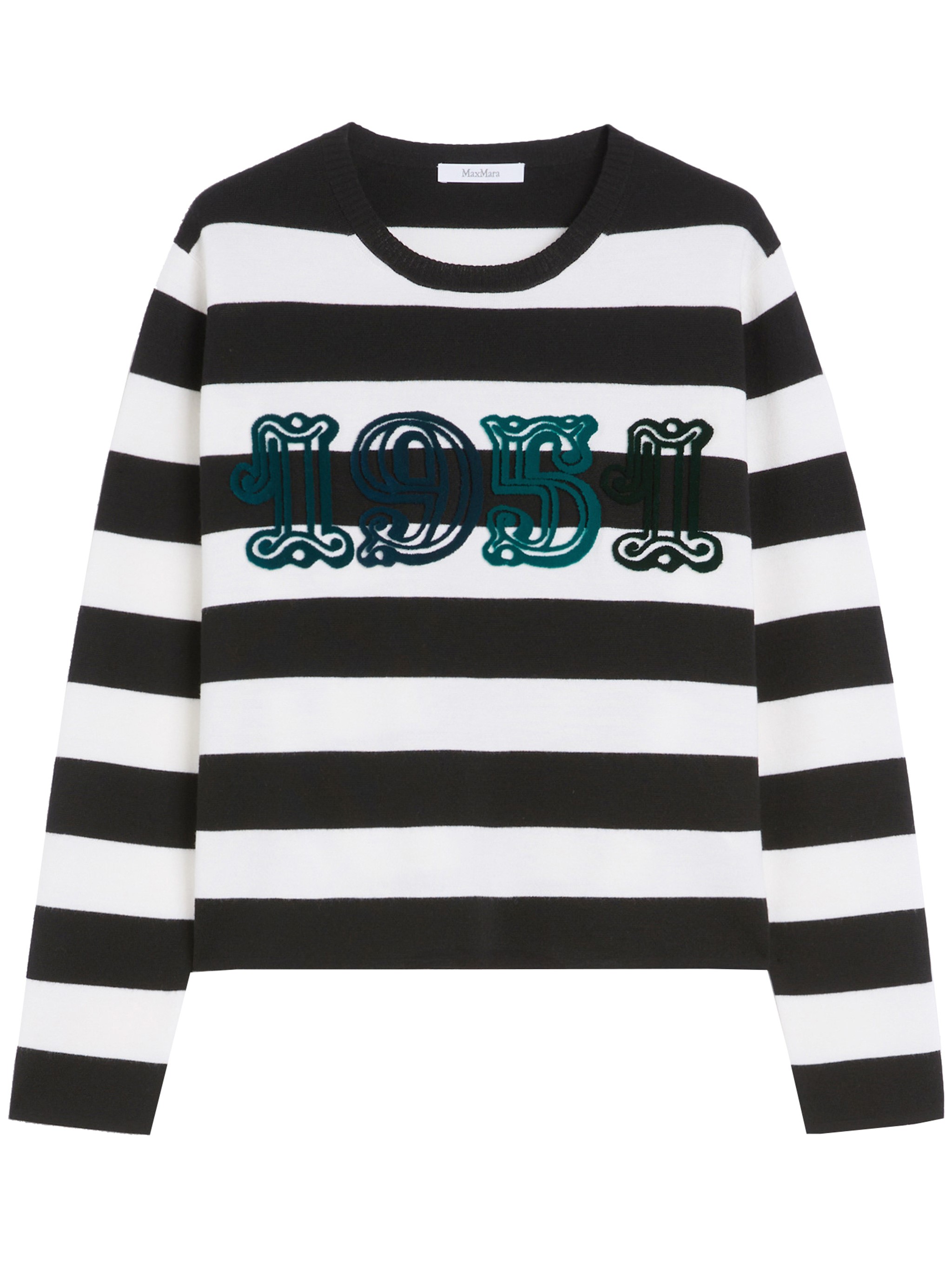 Max Mara 1951 Embroidery Wool Striped Sweater In Black