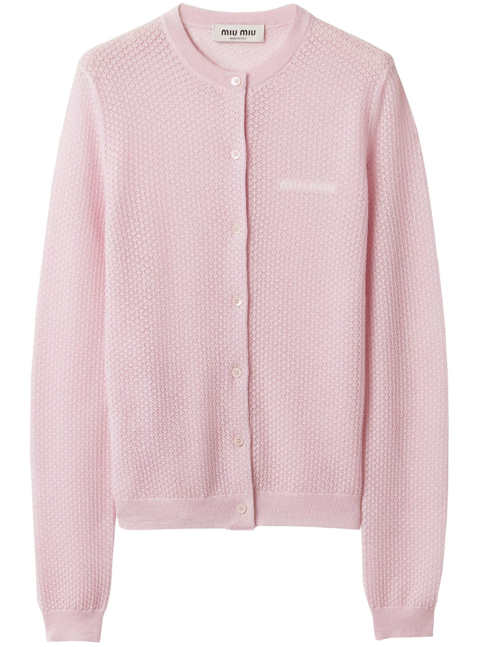 Miu Miu Cashmere Knit Cardigan With Ribbed Collar And Cuffs In Pink
