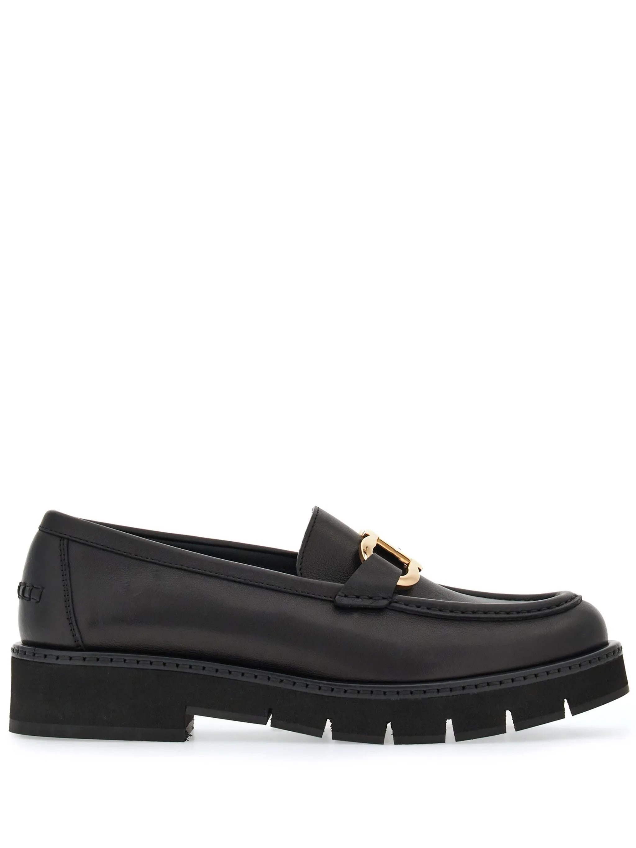 Ferragamo Maryan Lug Chunky Sole Loafers Gold-tone Hardware In Black