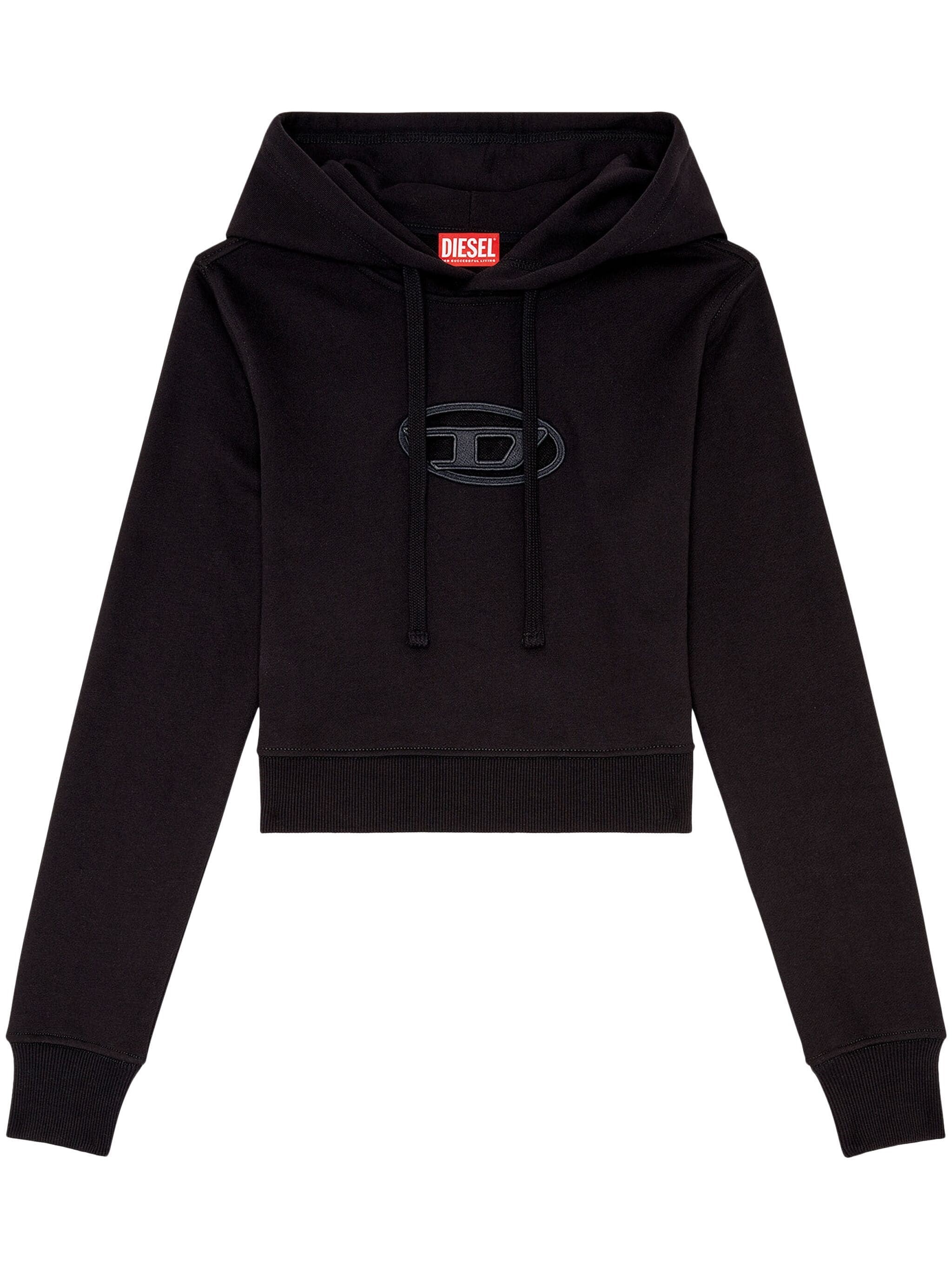 Diesel Cropped Logo Cotton Blend Hoodie With Drawstring In Black