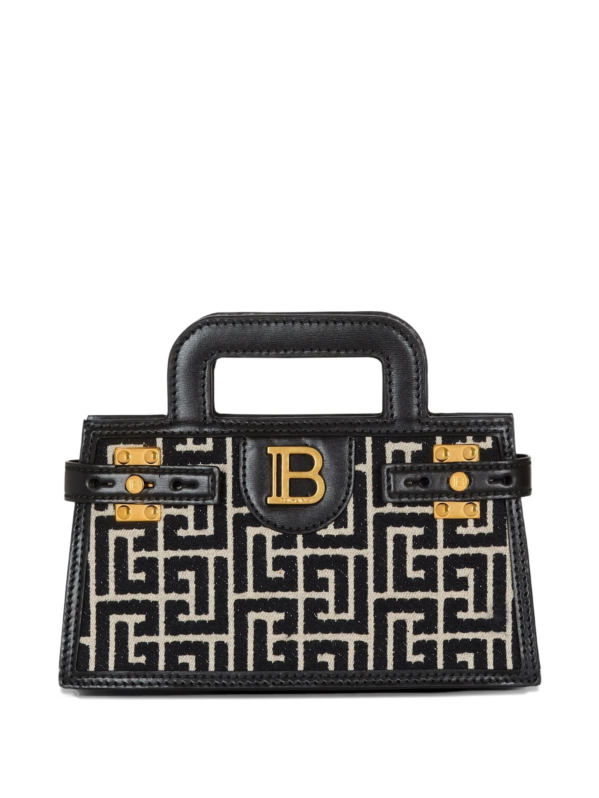 Balmain Borsa B-buzz Piccola Top Handle In Tela Con Monogramma E
