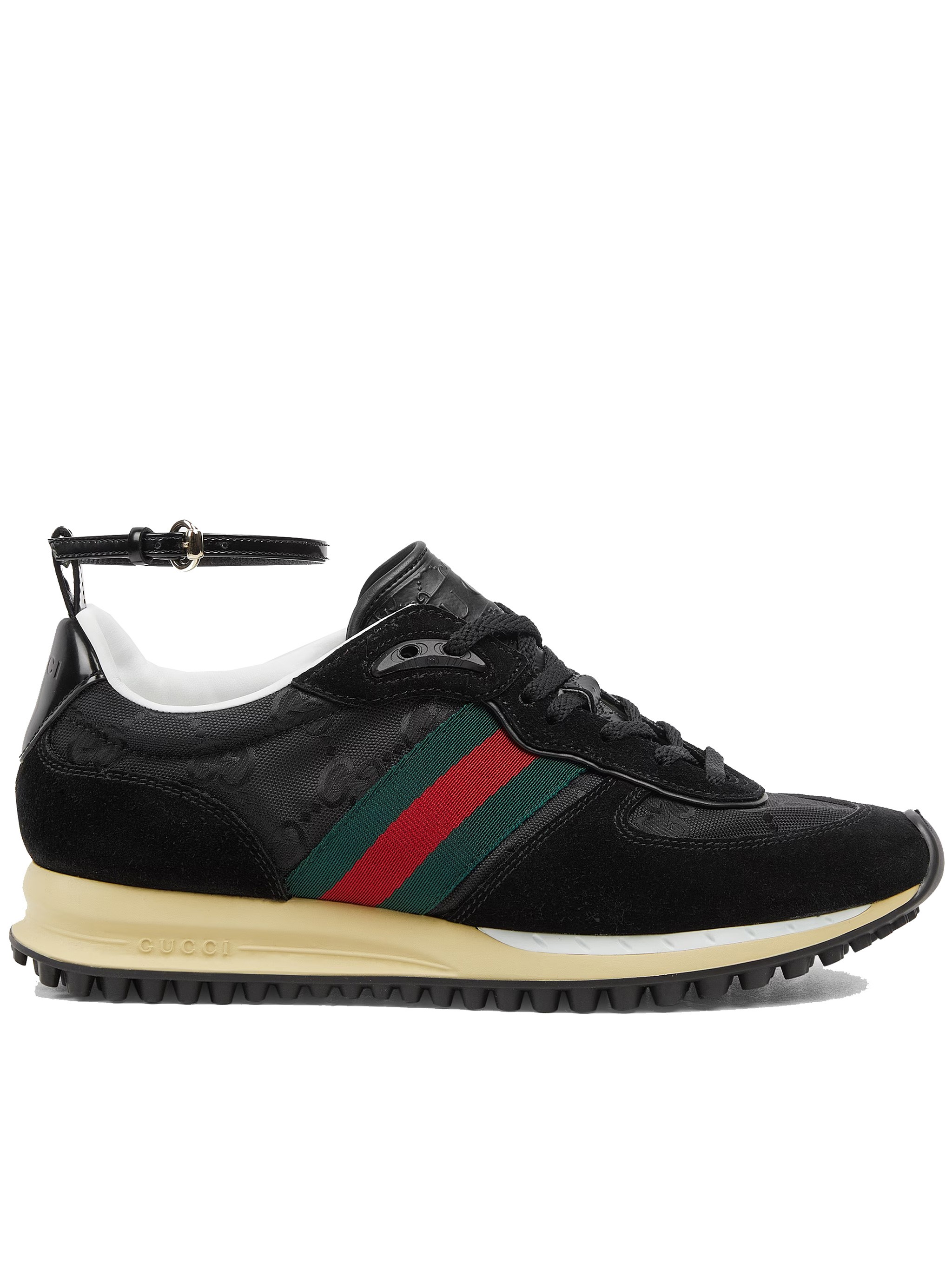 Gucci Motion Vintage Suede Web Sneakers In Black