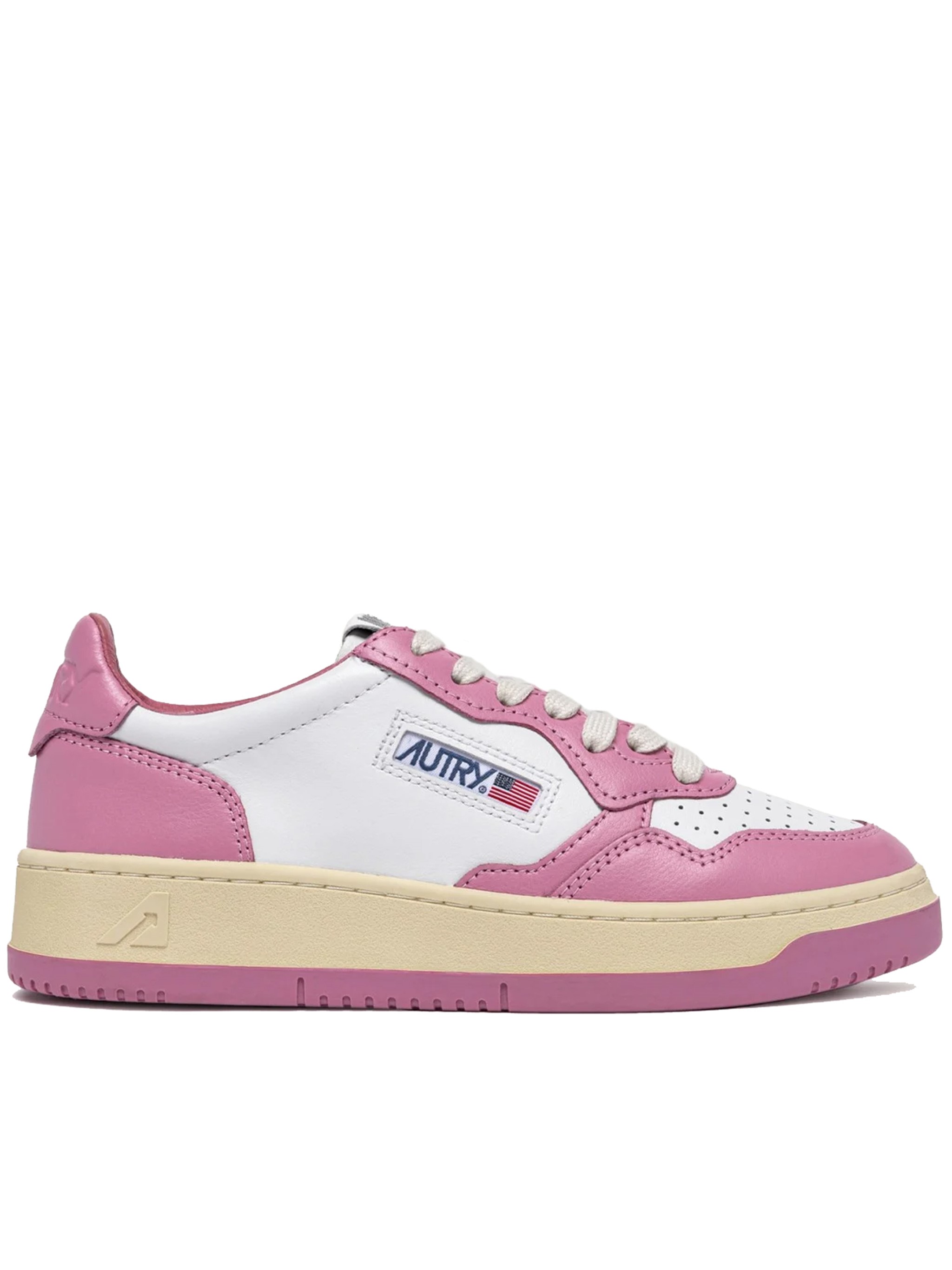 Autry Medalist Low Sneakers Bicolor In White And Polignac Leather Shoes In Pink