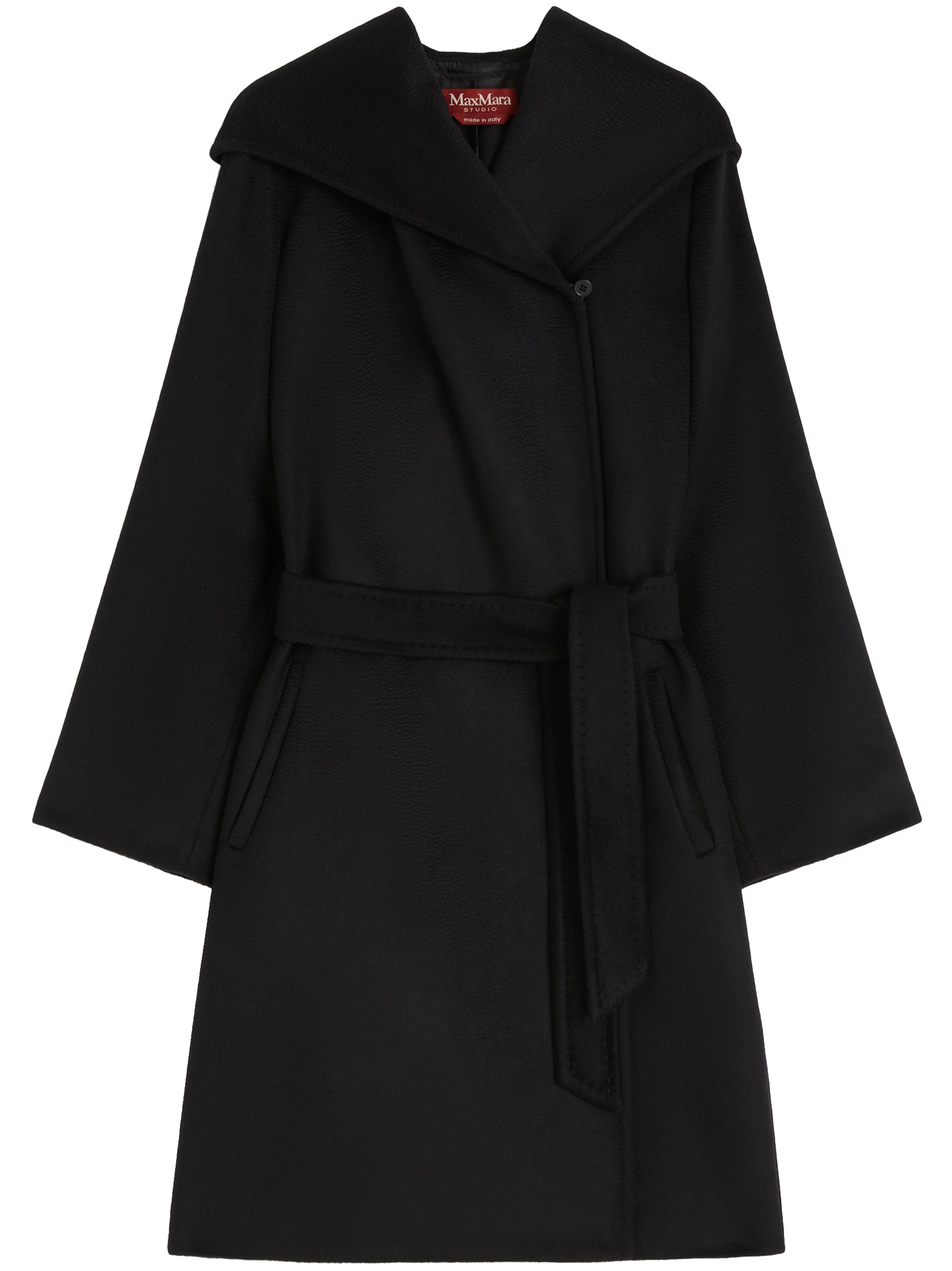 Max Mara Cappotto Con Cappuccio In Lana In Black
