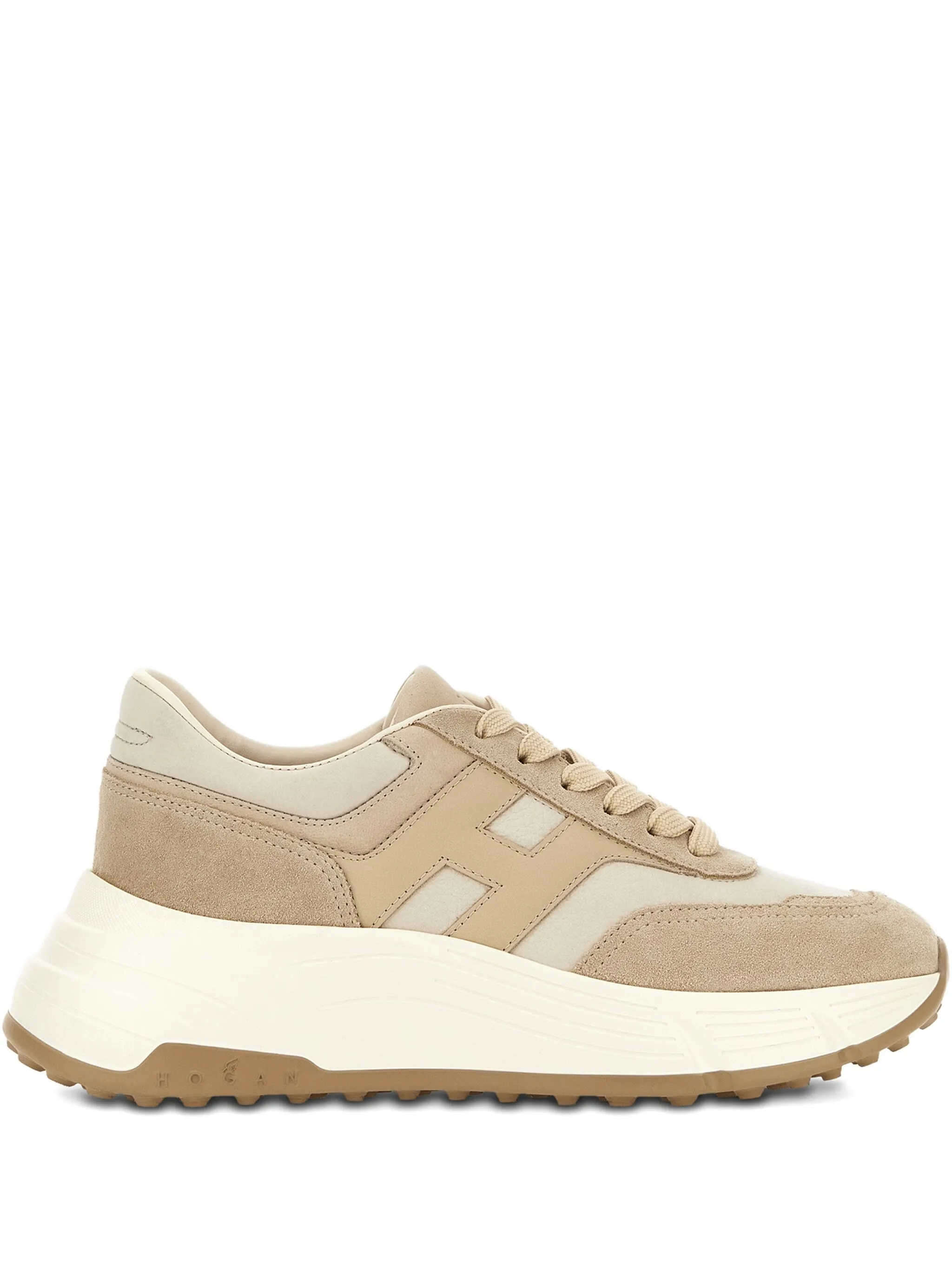 Hogan Panelled Design Leather Sneakers With Ridged Sole In Nude