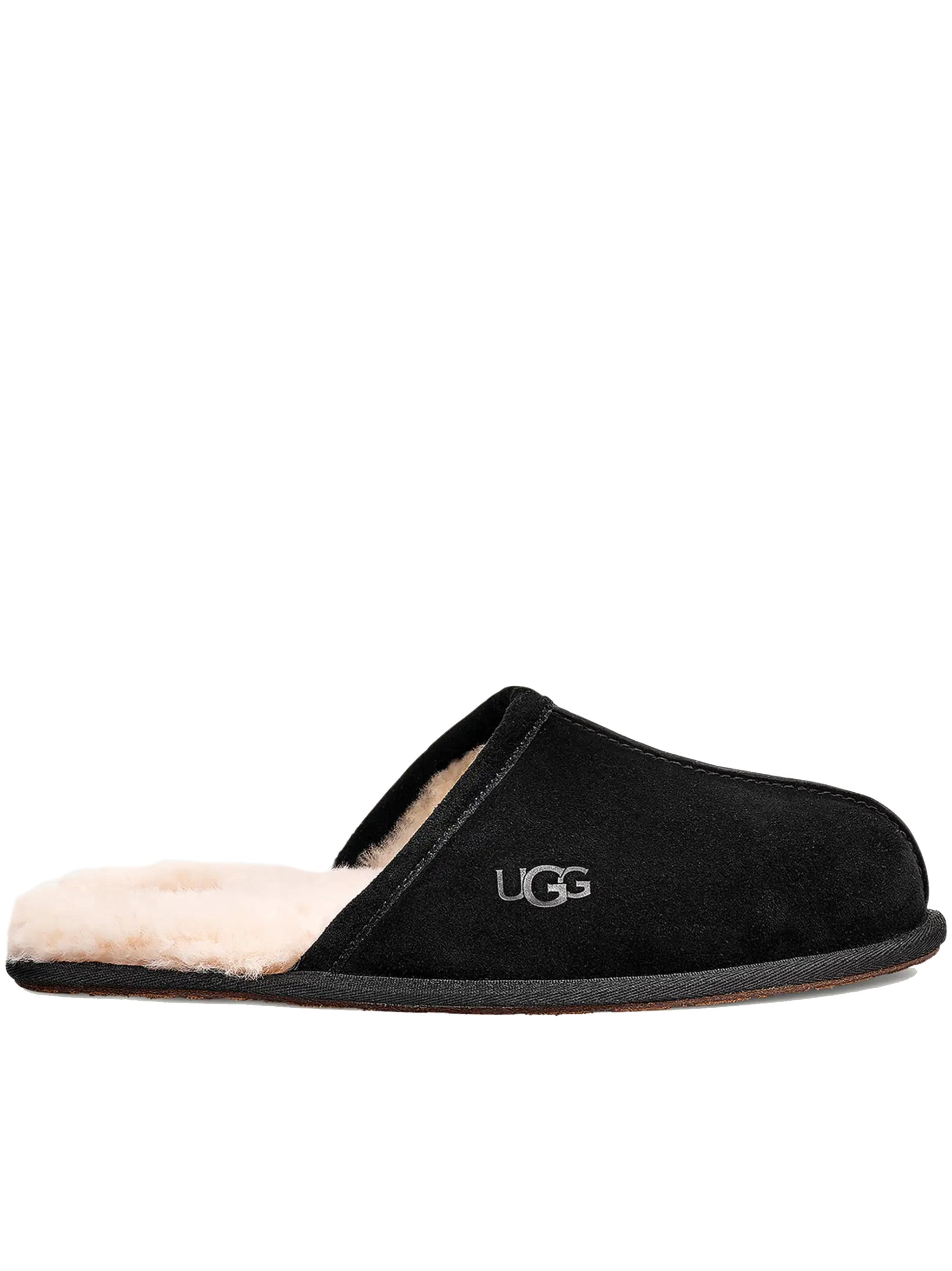 Ugg Black Wool Slip-on Slippers With Cream Lining In Black