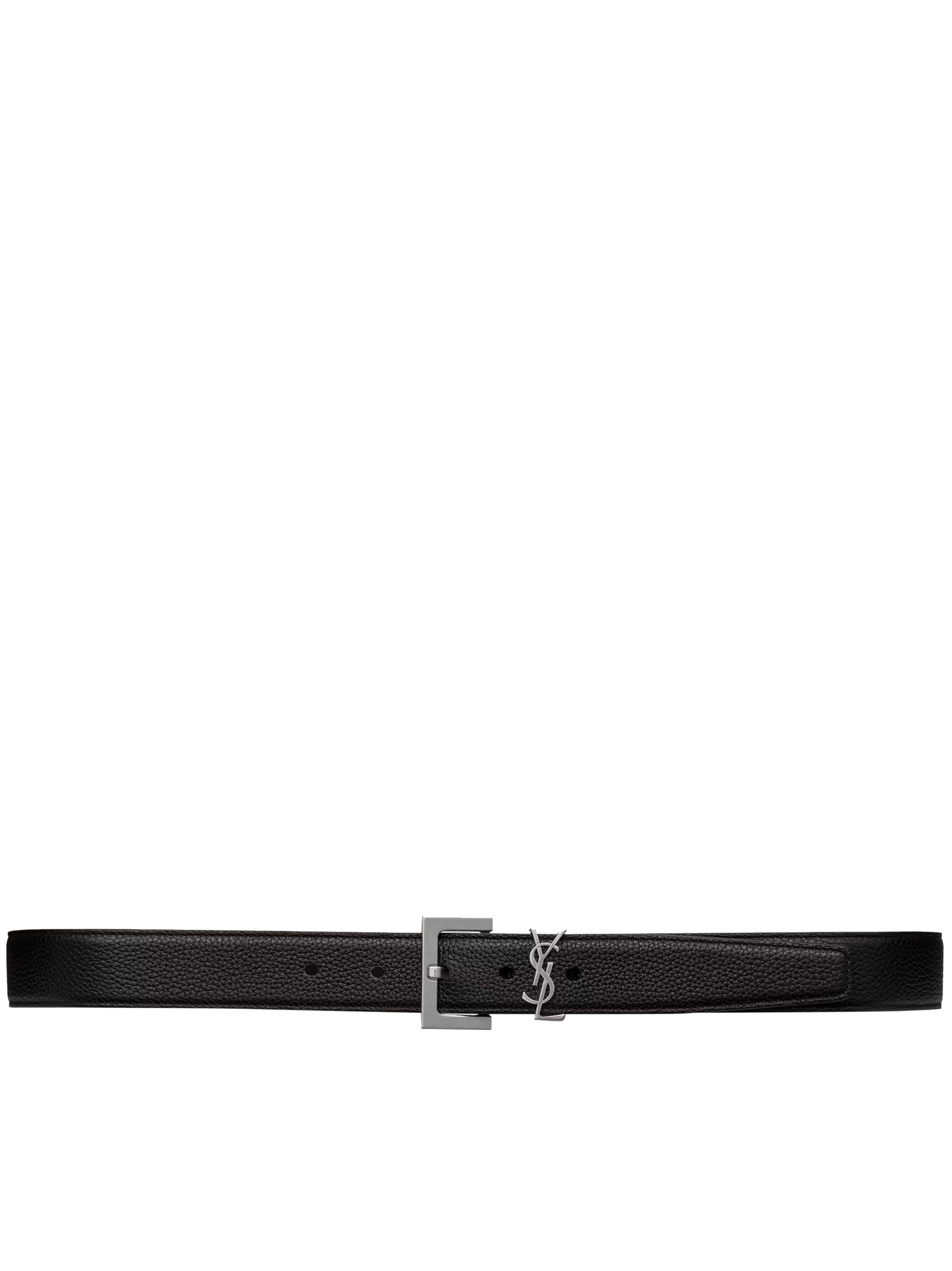 Saint Laurent Cassandre Belt In Hammered Leather With Square Buckle In Black