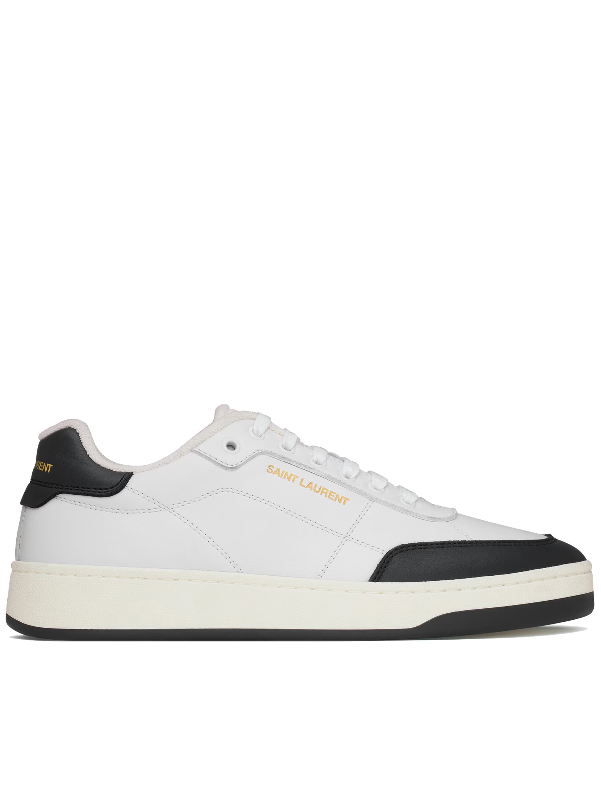 Saint Laurent White And Black Leather Sneakers In White