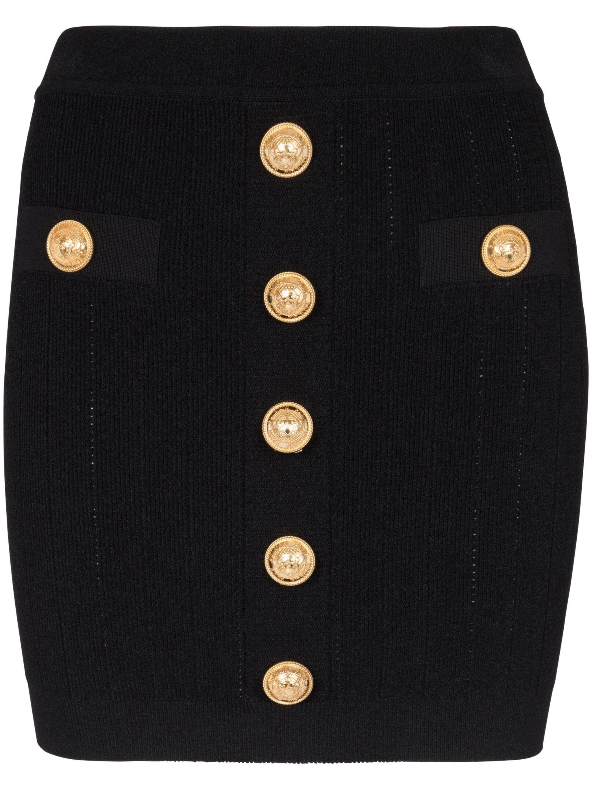 Balmain High-waisted Skirt With Front Pockets And Gold Button Detailing In Black