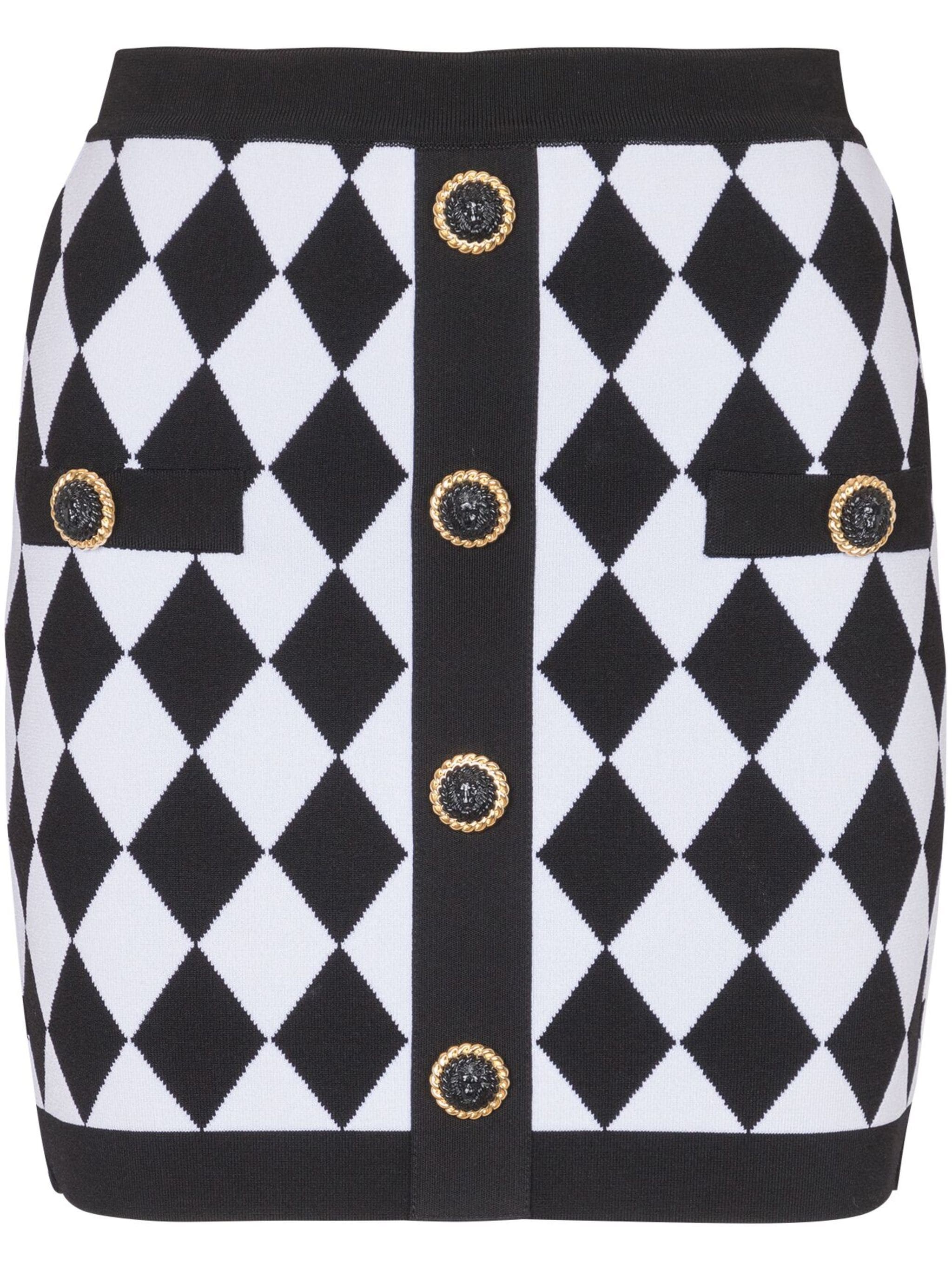 Balmain Diamond Skirt With Pockets And Gold Buttons In Multi