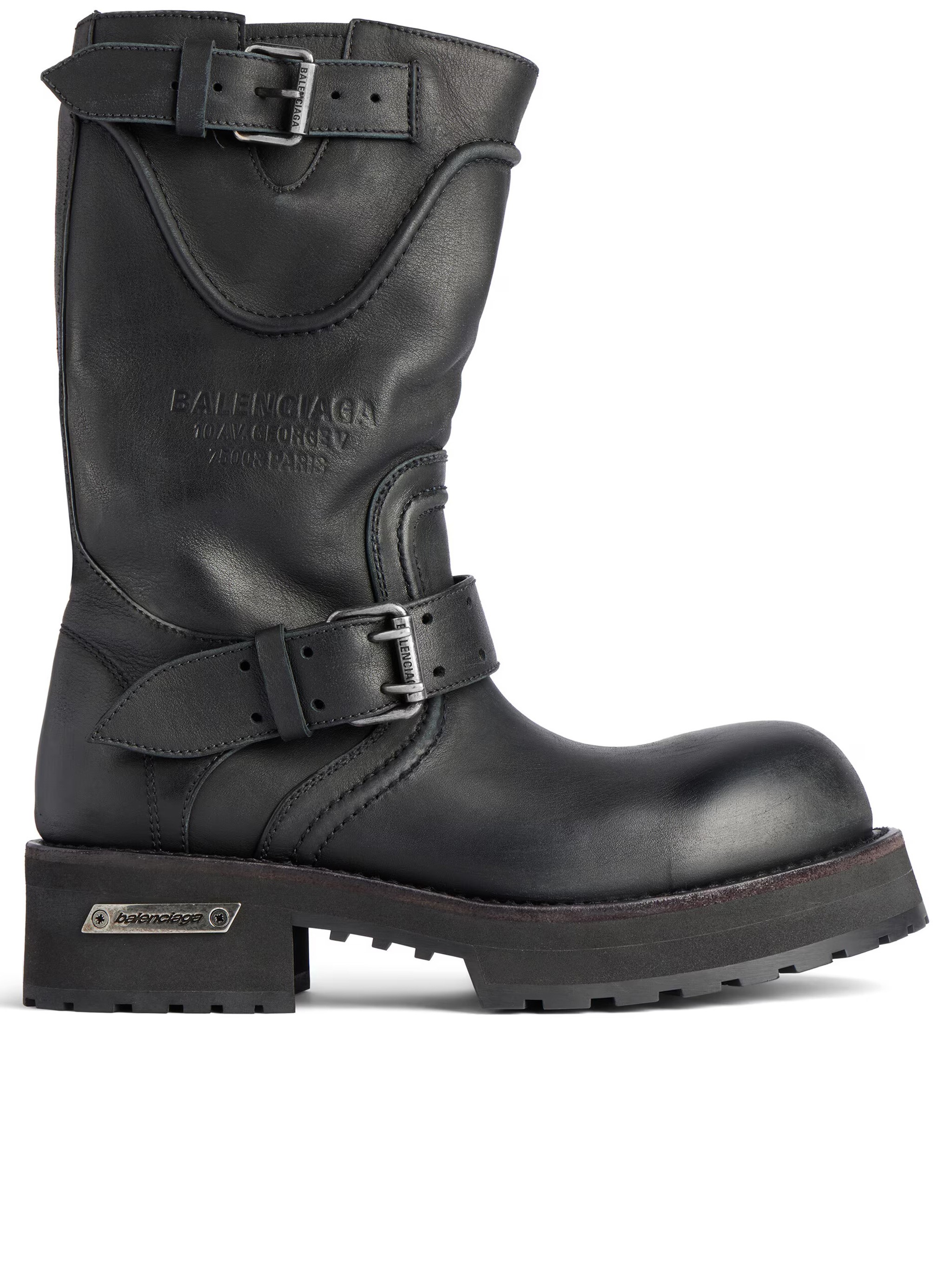 Balenciaga Worn Leather Mid-calf Chunky Sole Boots In Black