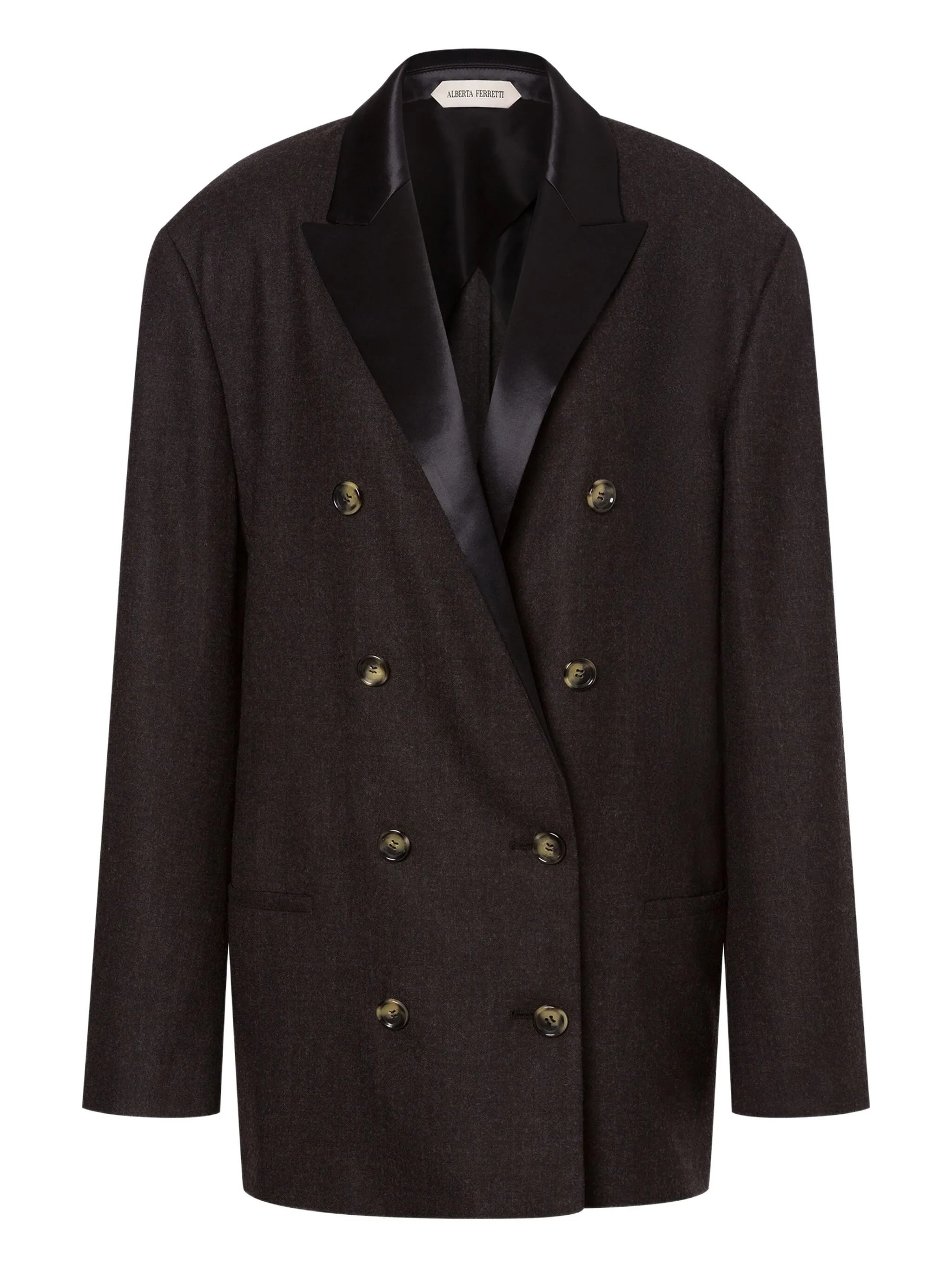 Alberta Ferretti Anthracite Grey Double-breasted Blazer With Peak Lapels In Black