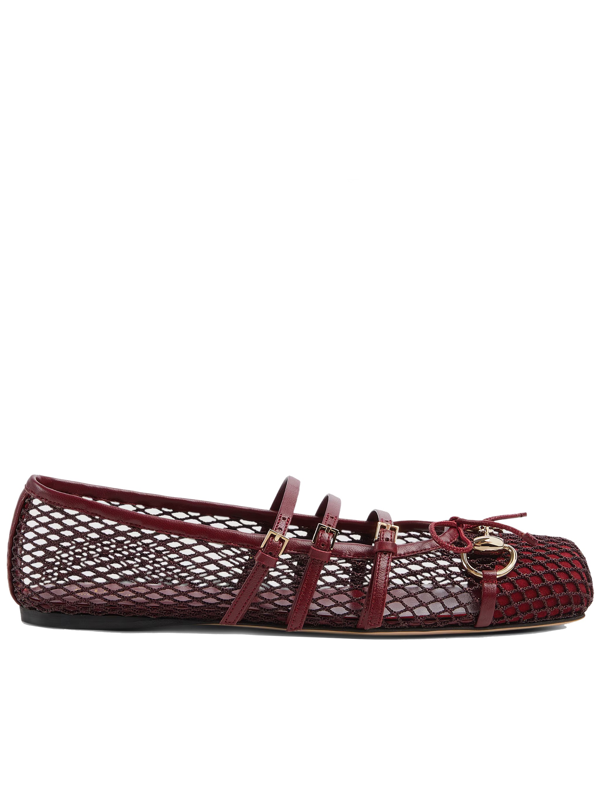 Gucci Net Nappa Triple-strap Horsebit Ballerina Flats In Red
