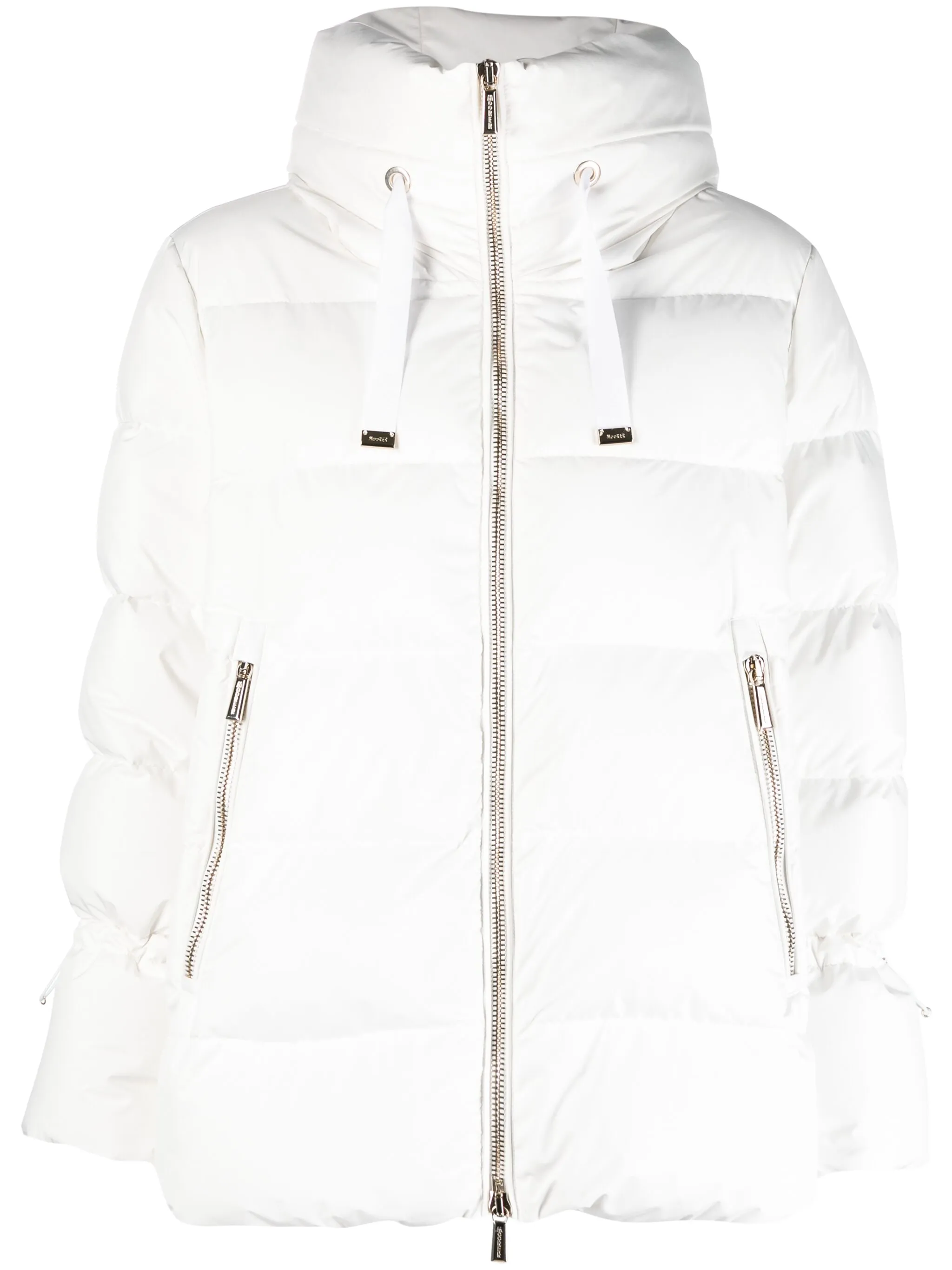 Moorer Hooded Padded Coat With Side Zip Pockets In White