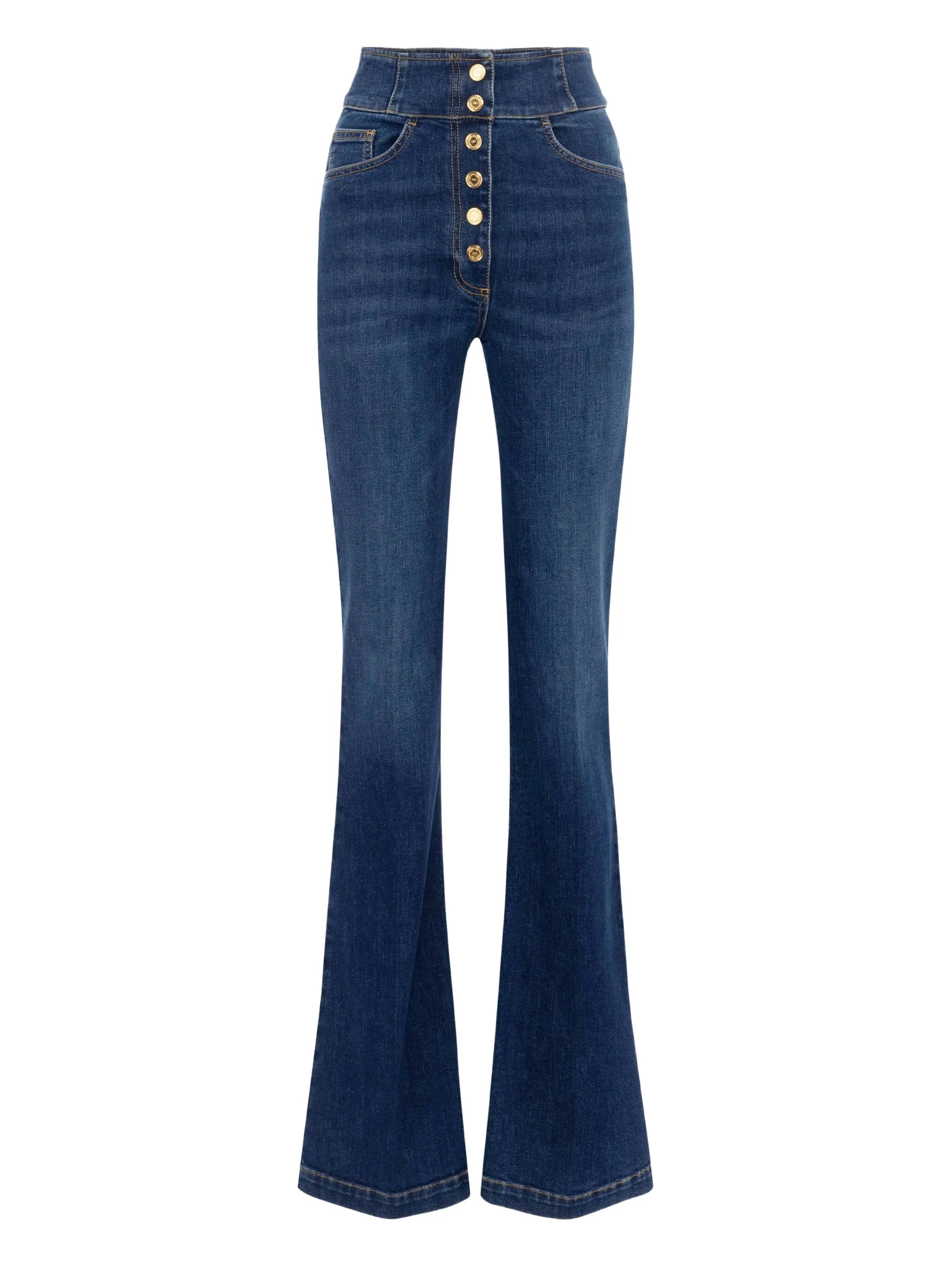 Elisabetta Franchi High-waisted Flared Leg Trousers With Button Detailing In Blue