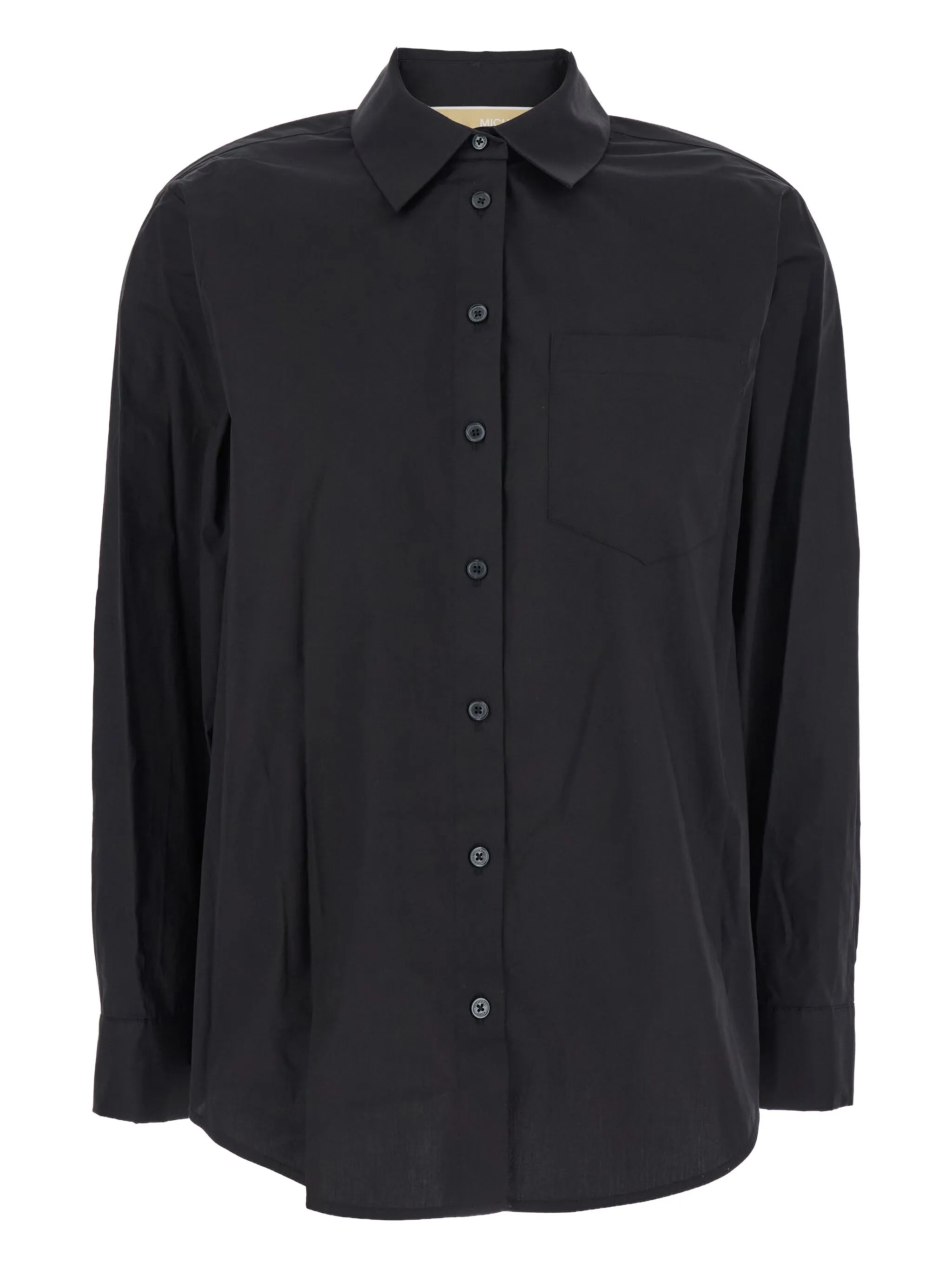 Michael Kors Black Shirt With Button-down Collar And One Front Patch Pocket In Cotton Stretch Woman In Black