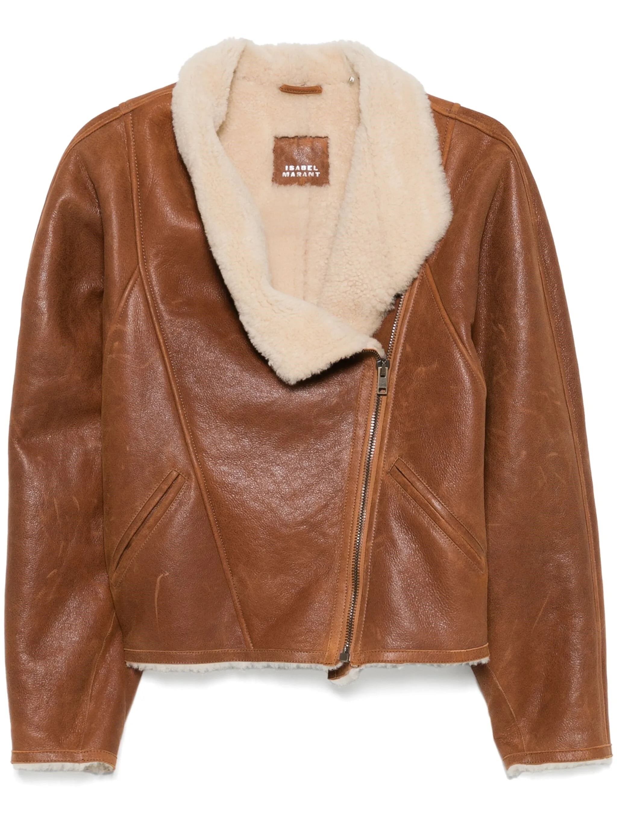Isabel Marant Luxurious Shearling Leather Jacket With High Collar In Brown