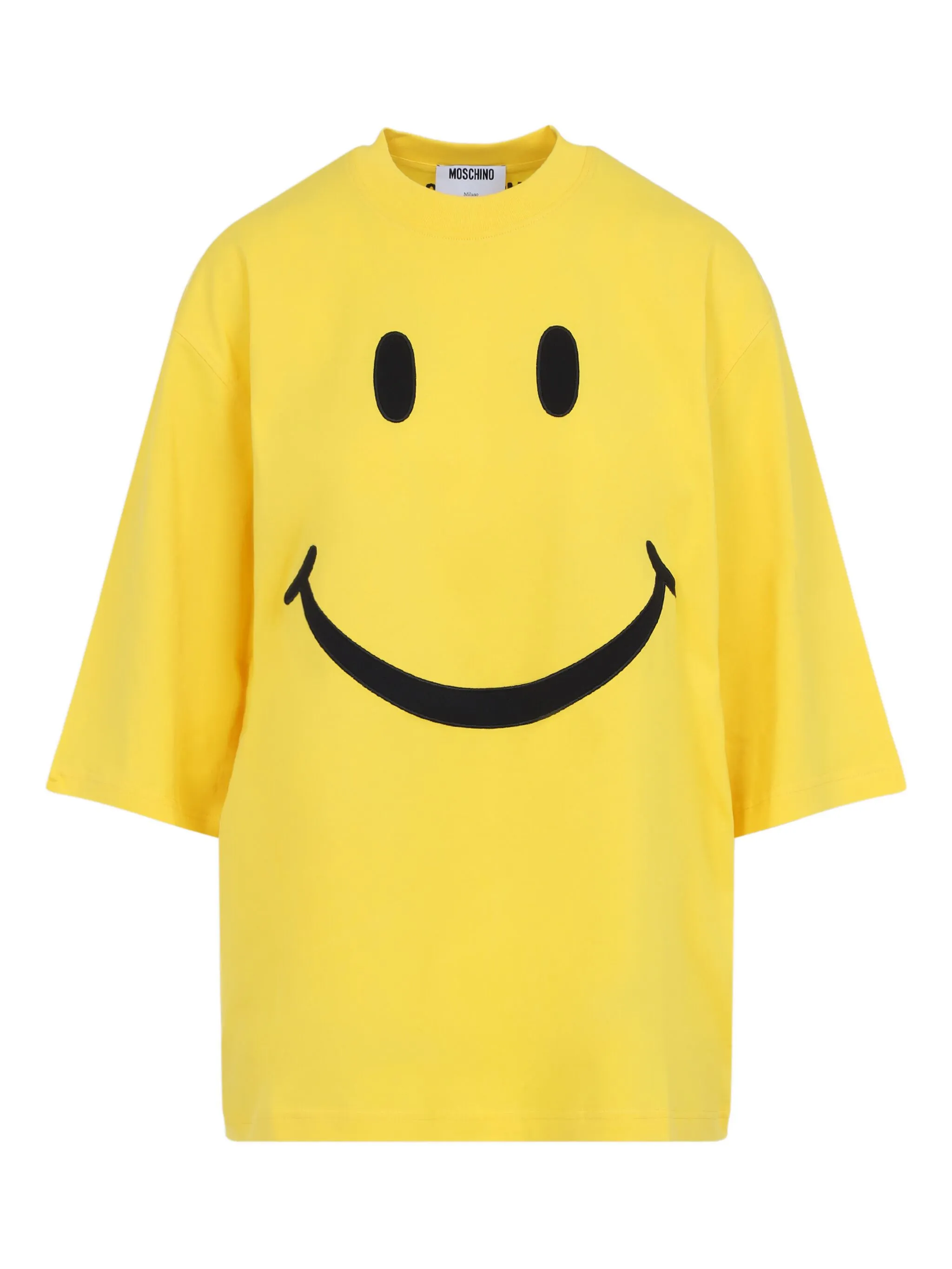 Moschino Crew Neck Smiley Face Print T-shirt In Yellow
