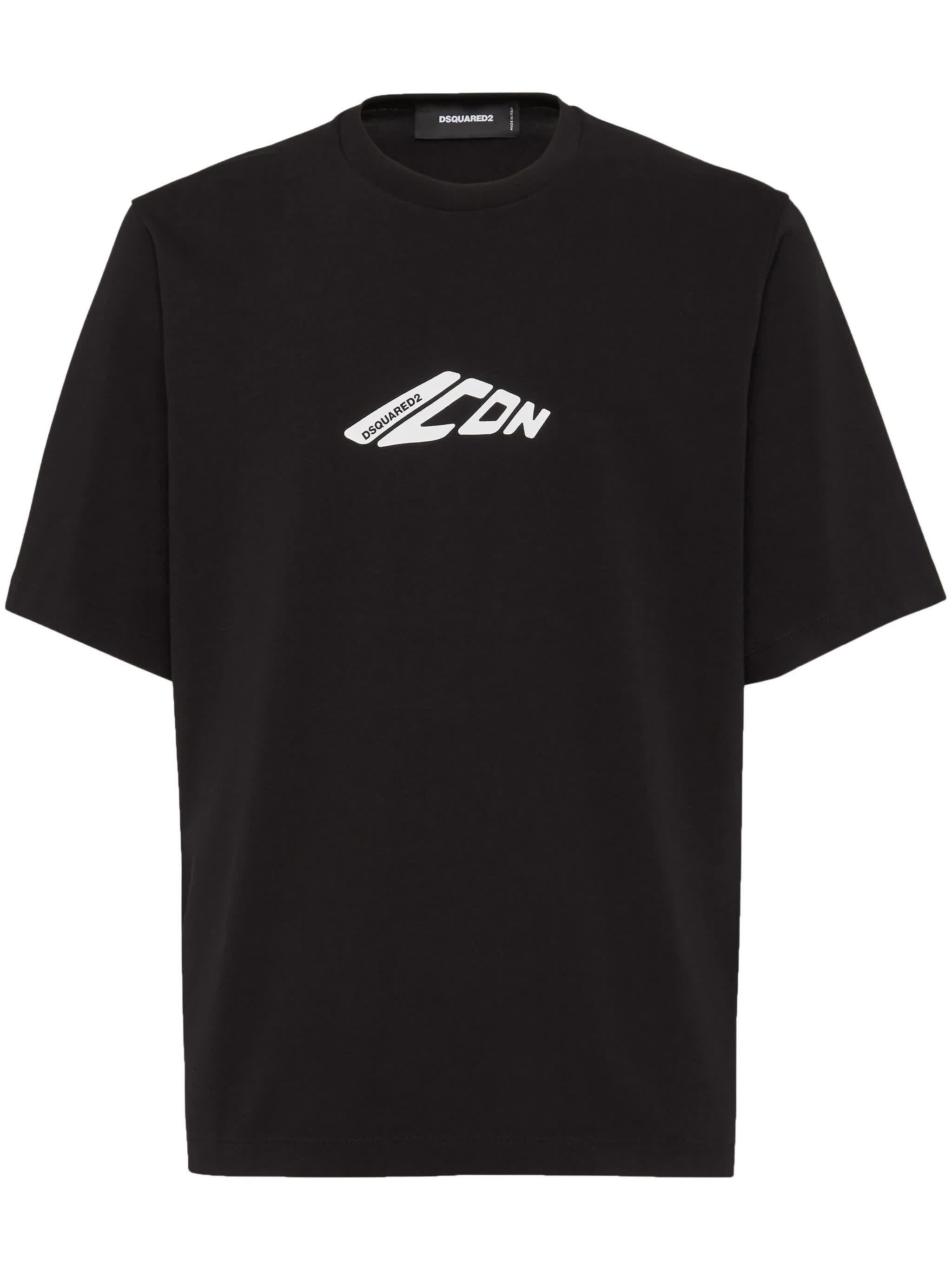 Dsquared2 Graphic Print Cotton Jersey T-shirt With Crew Neck In Black