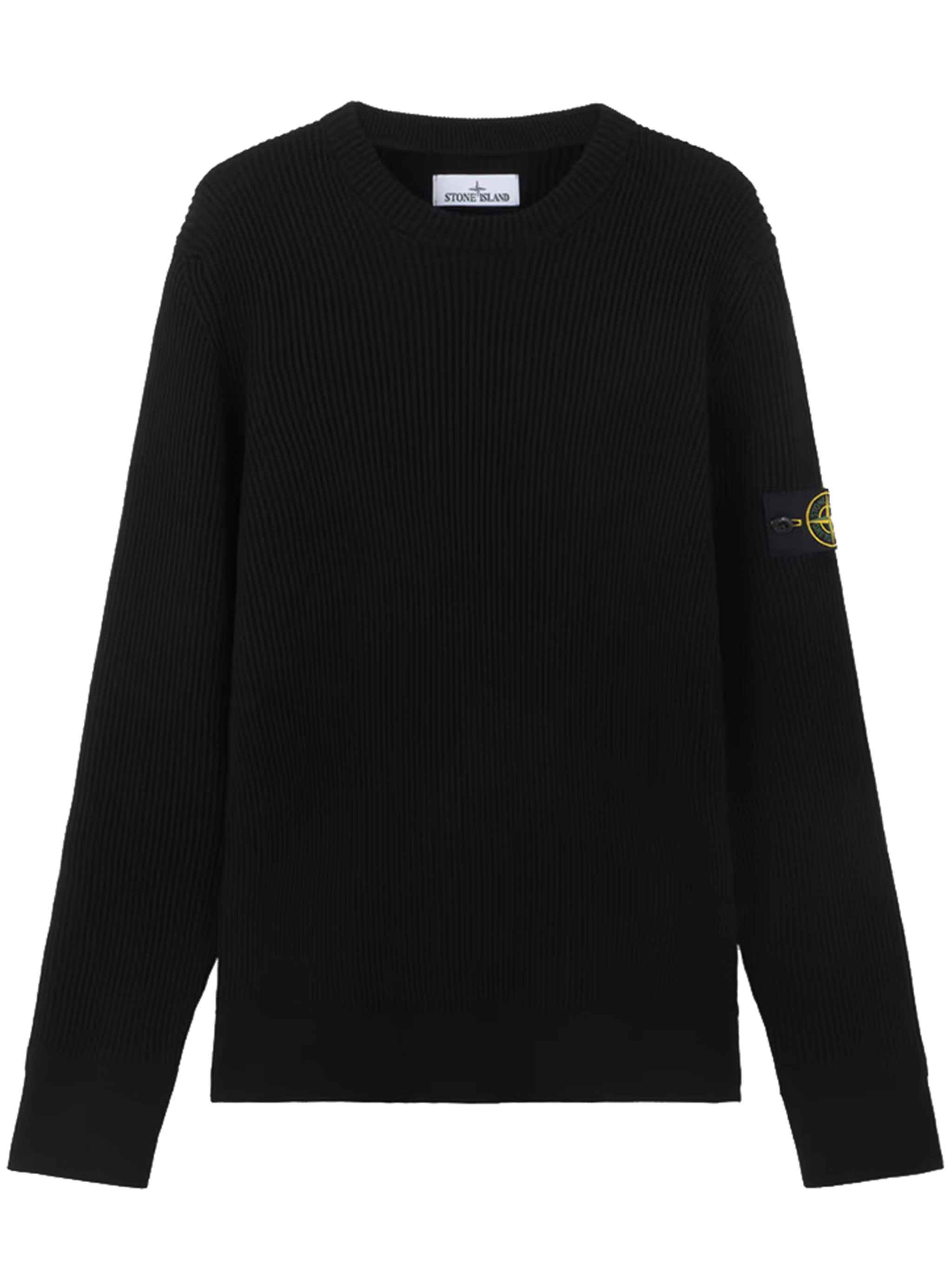 Stone Island Classic Crew Neck Wool Blend Sweater In Black