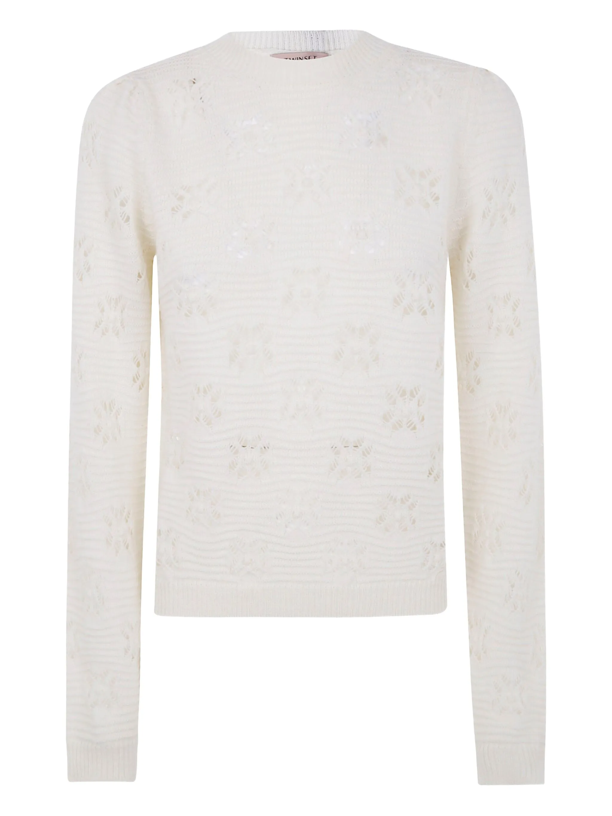 Twinset Openwork Floral Pattern Knit Sweater In Neutral