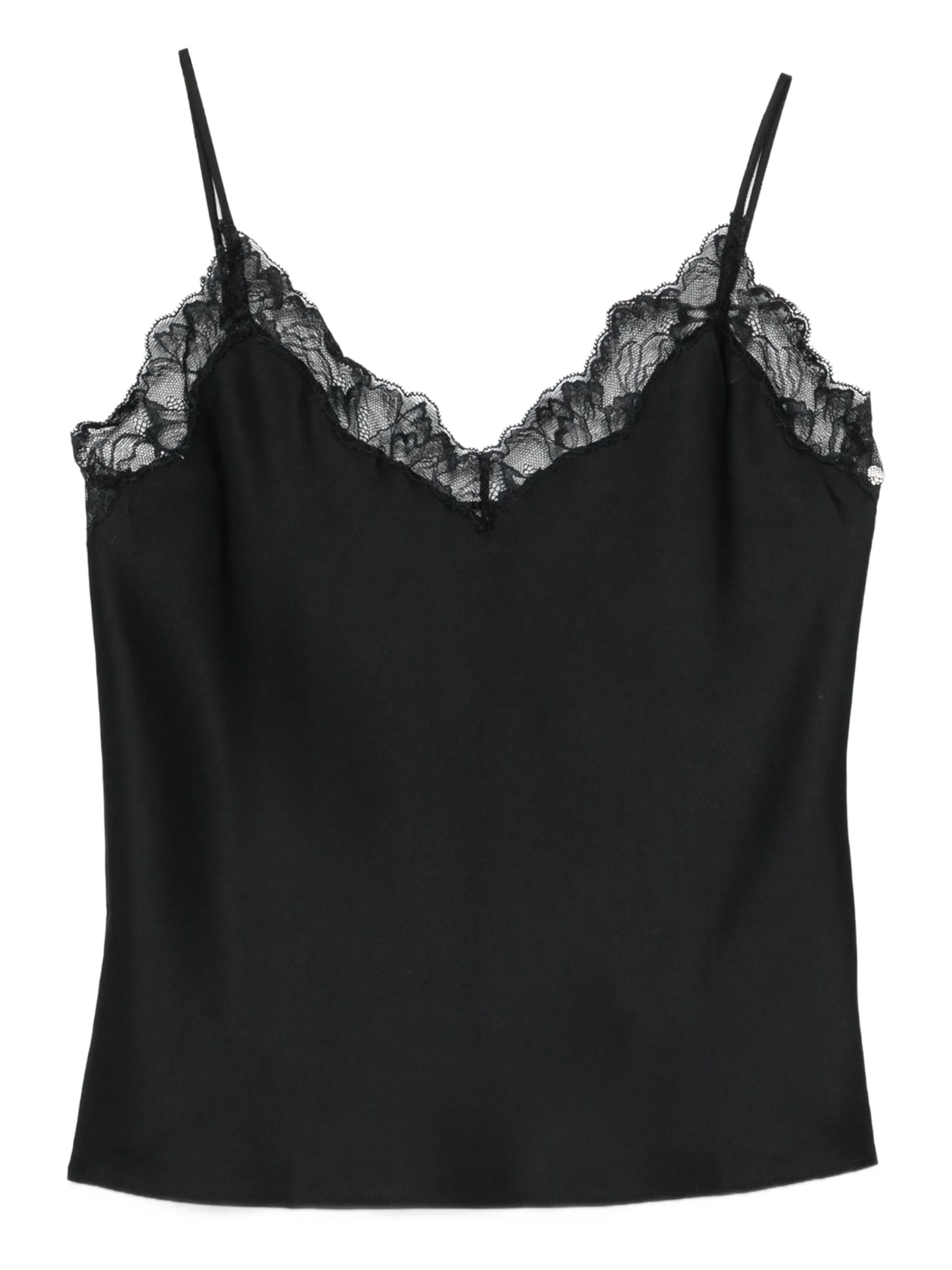 Calvin Klein Satin Cami With Lace Trim And Spaghetti Straps In Black