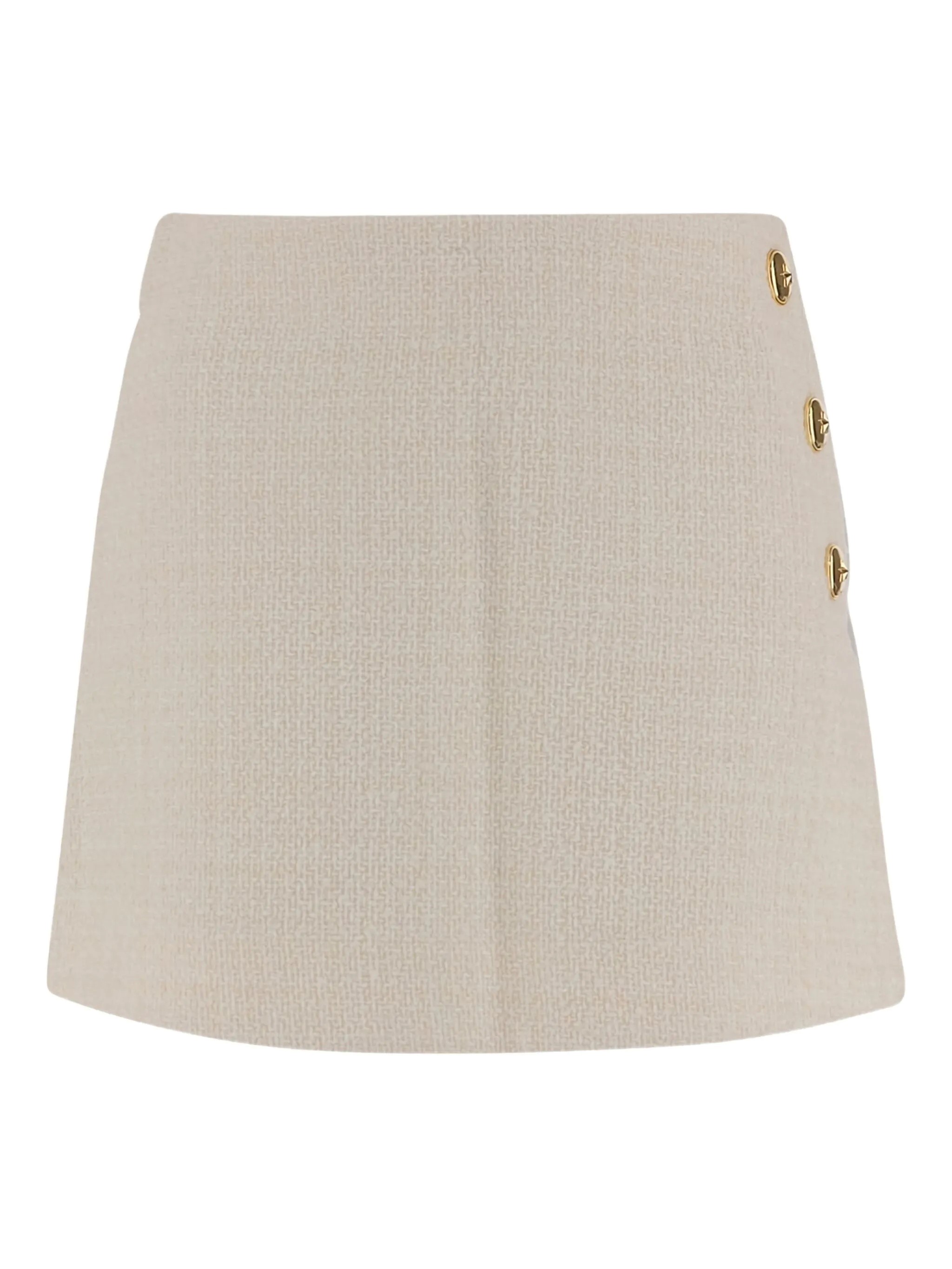 Pinko Wrap-style High-waisted Tweed Miniskirt With Gold-tone Buttons In Neutral