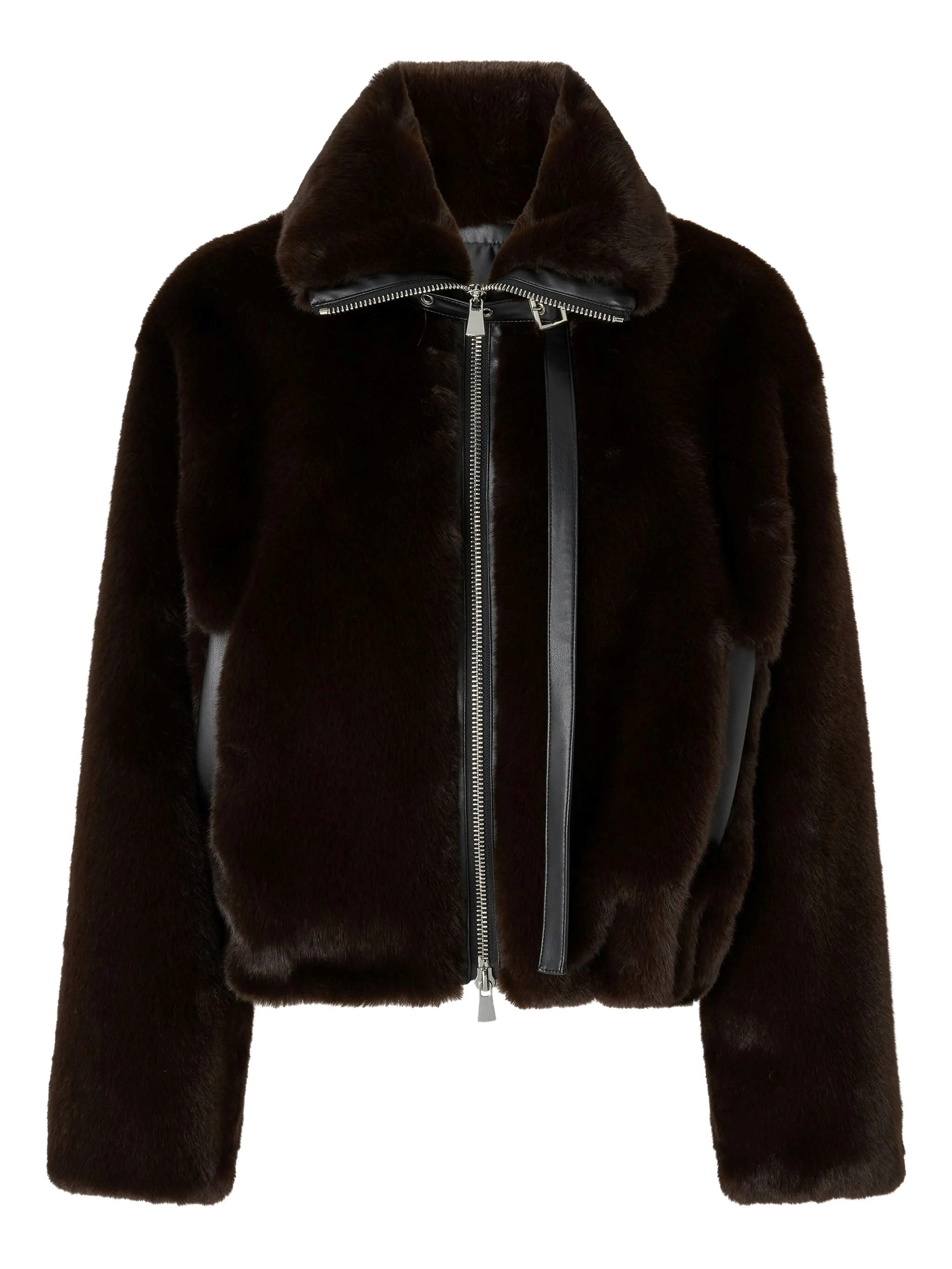 Pinko Faux Fur Jacket With High Collar In Brown